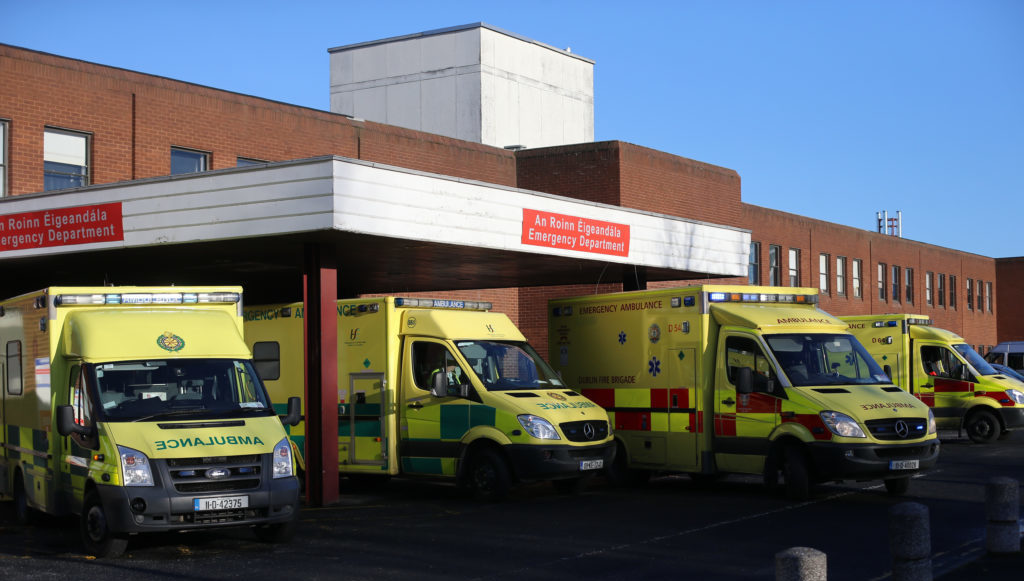 Ambulances outside Beaumont Hospital in Dublin, as the overcrowding crisis in Irish hospitals has reached new record proportions with more than 600 patients on trolleys.