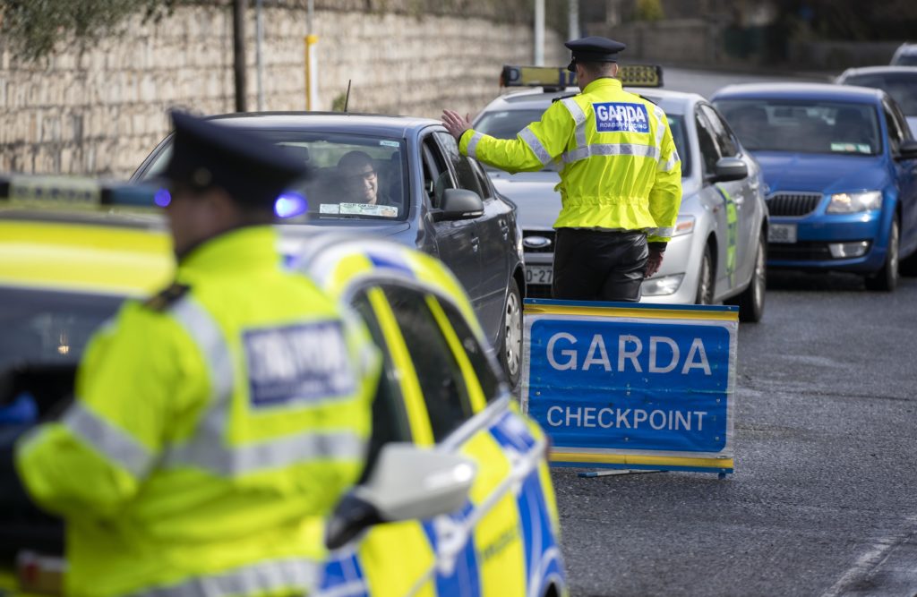 14/03/2022 Gardai speak to motorists pictured this morning at a Garda checkpoint on Chapelizod Road, Dublin at the launch of an appeal by the Road Safety Authority (RSA) and An Garda Síochána for their St. Patrick’s Weekend Bank Holiday road safety appeal. The RSA and An Garda Síochána will focus their appeal on drink driving but particularly drink driving the morning after.....Picture Colin Keegan, Collins Dublin