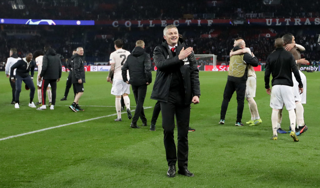 Ole Gunnar Solskjaer at the final whistle of Manchester United-PSG
