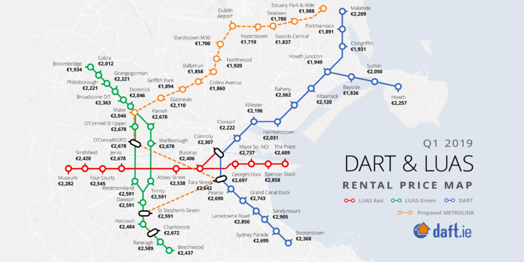Daft.ie Light Rail Rental Map