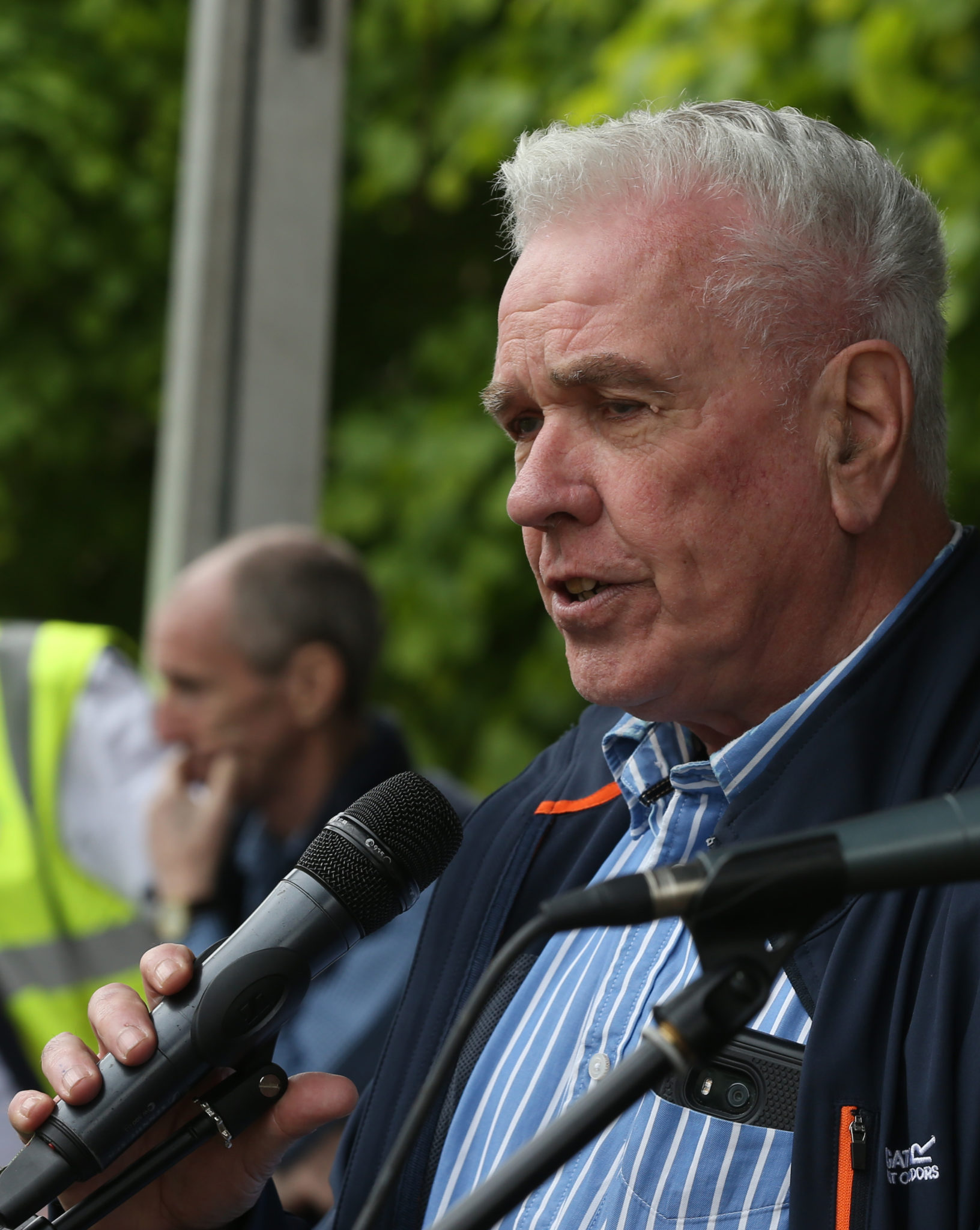 Fr Peter McVerry speaking to activists at the Raise the Roof protest.