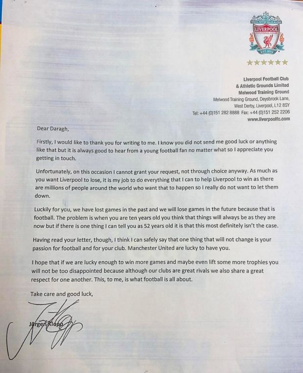 Daragh Curley letter Liverpool