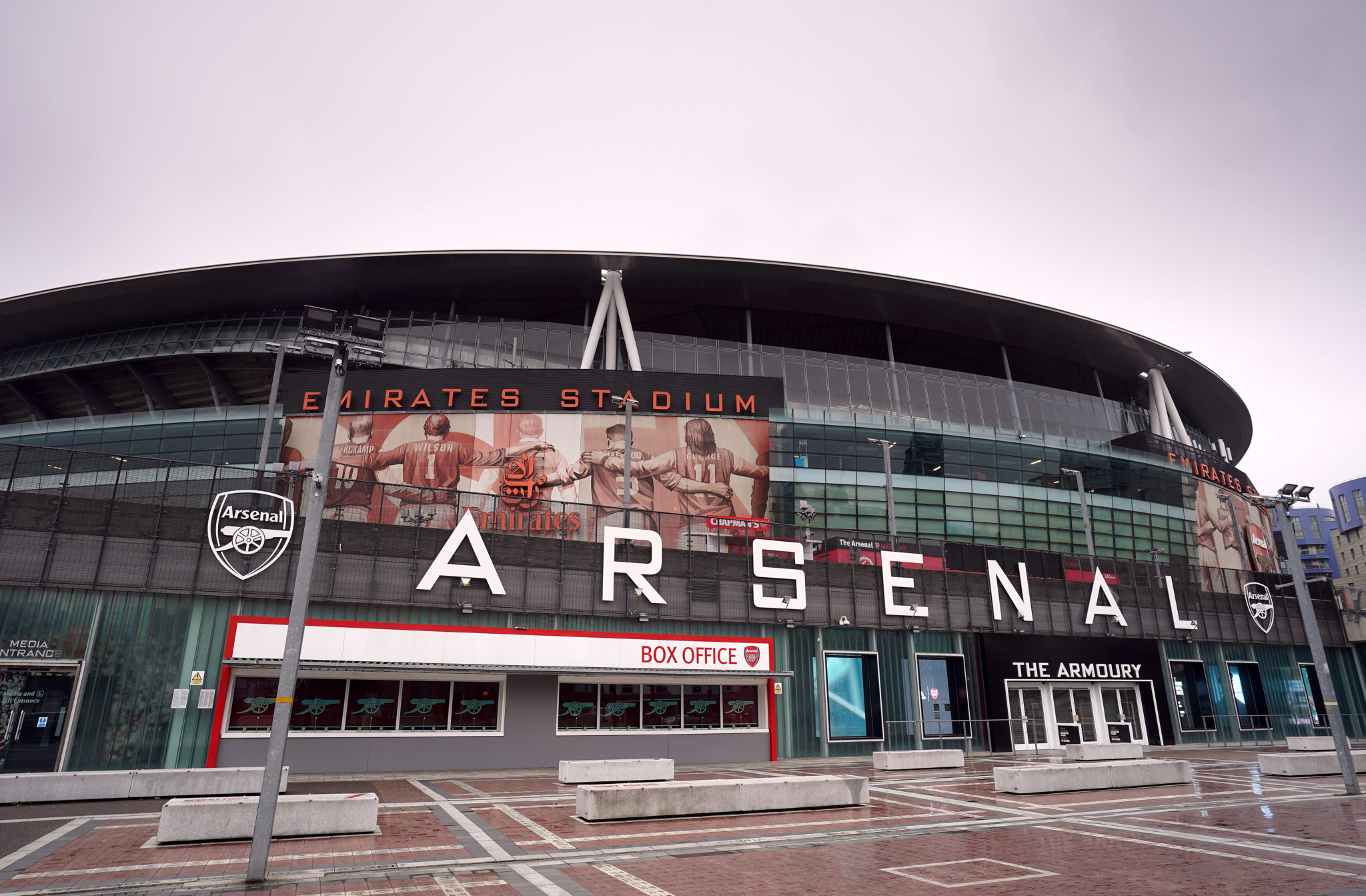 A view from the front of the Emirates Stadium, London