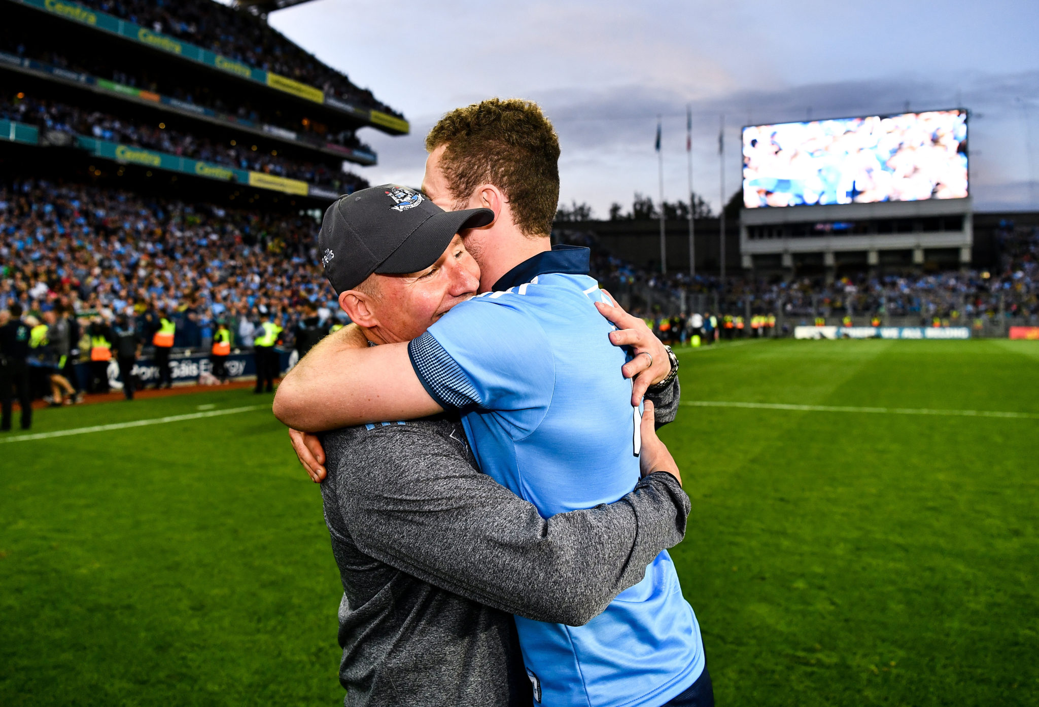 Jim Gavin and Jack McCaffrey embrace after the GAA's All-Ireland football final