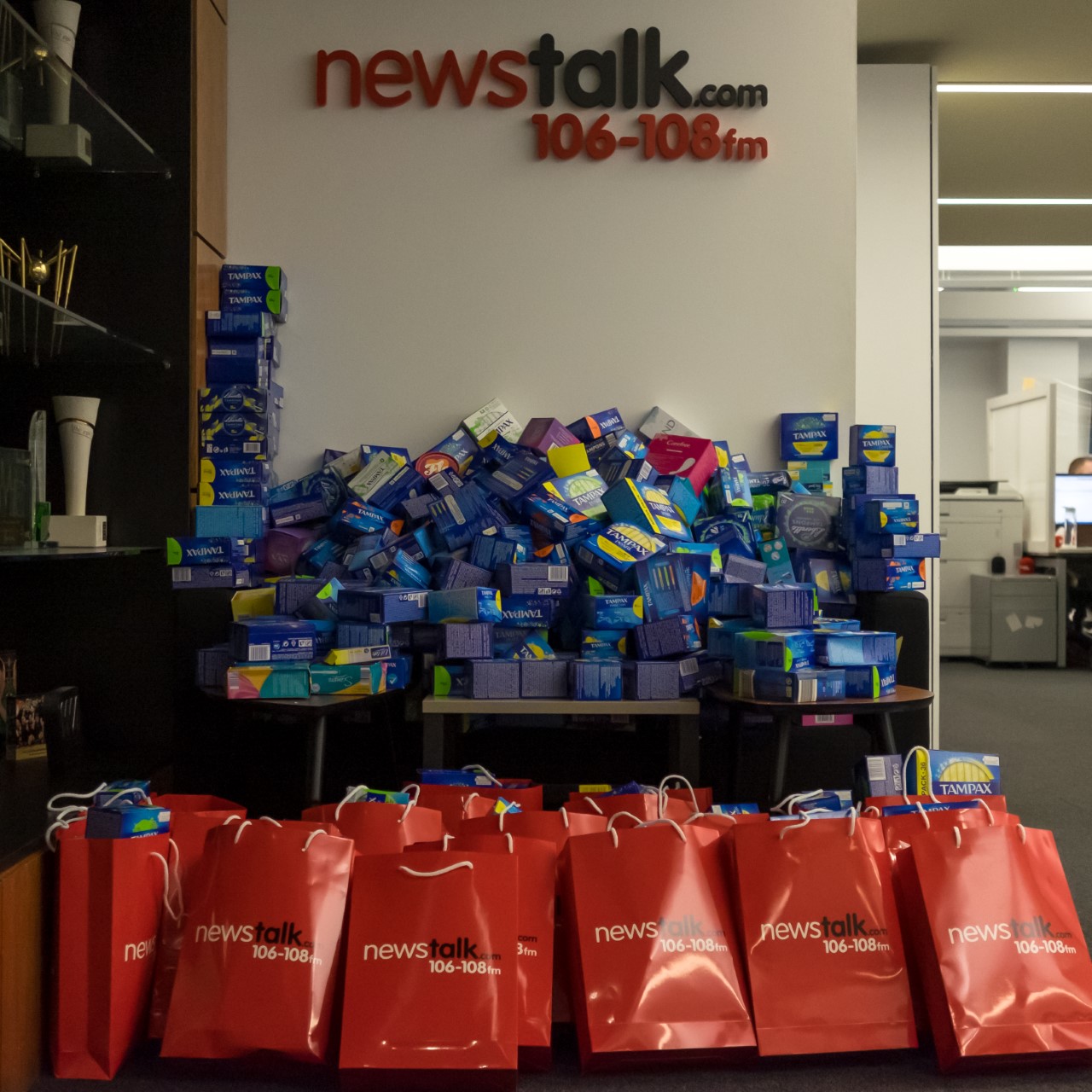 Thousands of tampons sent to Newstalk as part of Ciara Kelly’s ‘Stop the Shame’ campaign.