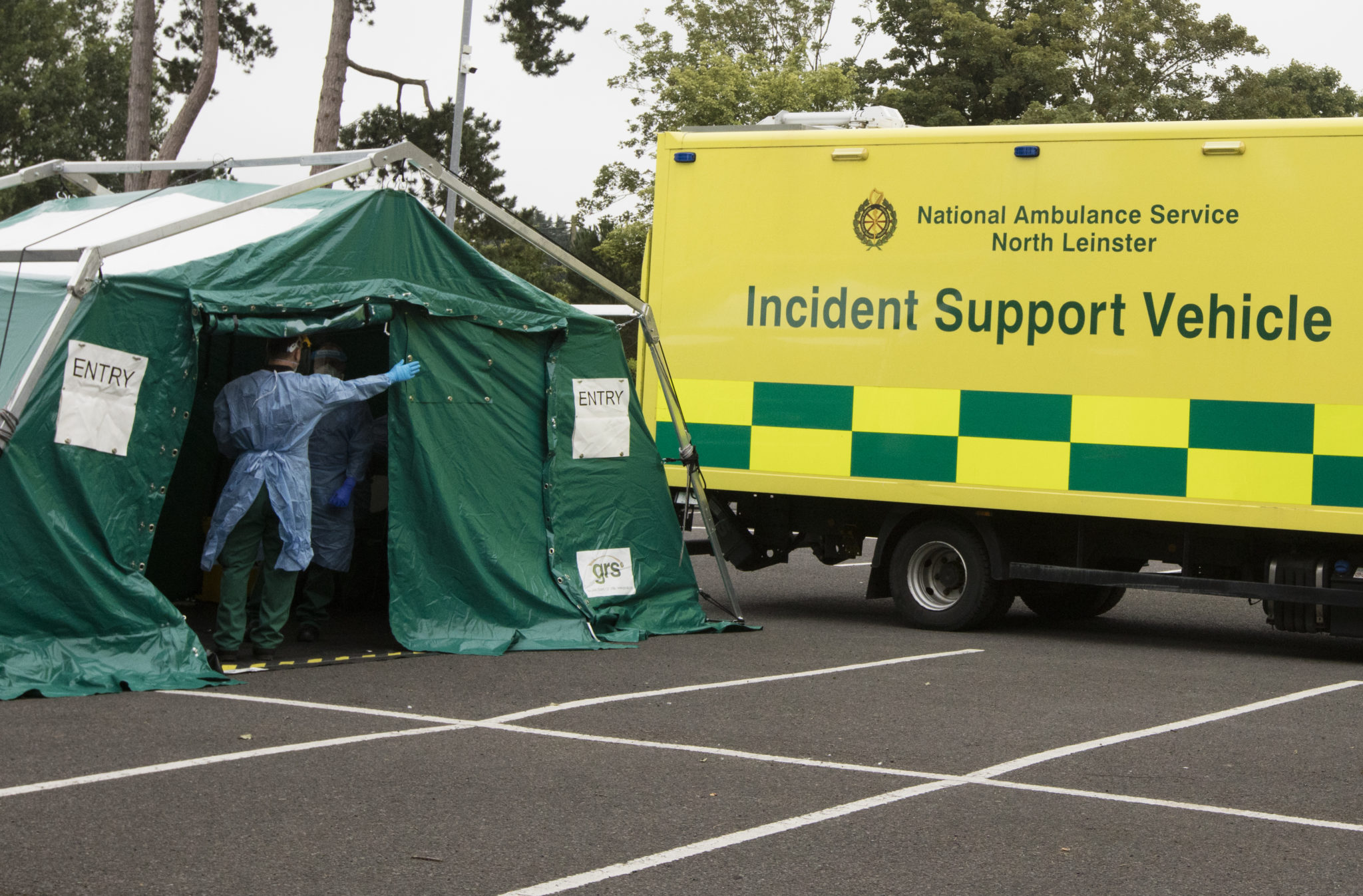 A National Ambulance Service  COVID-19 Testing Centre in Newbridge, County Kildare