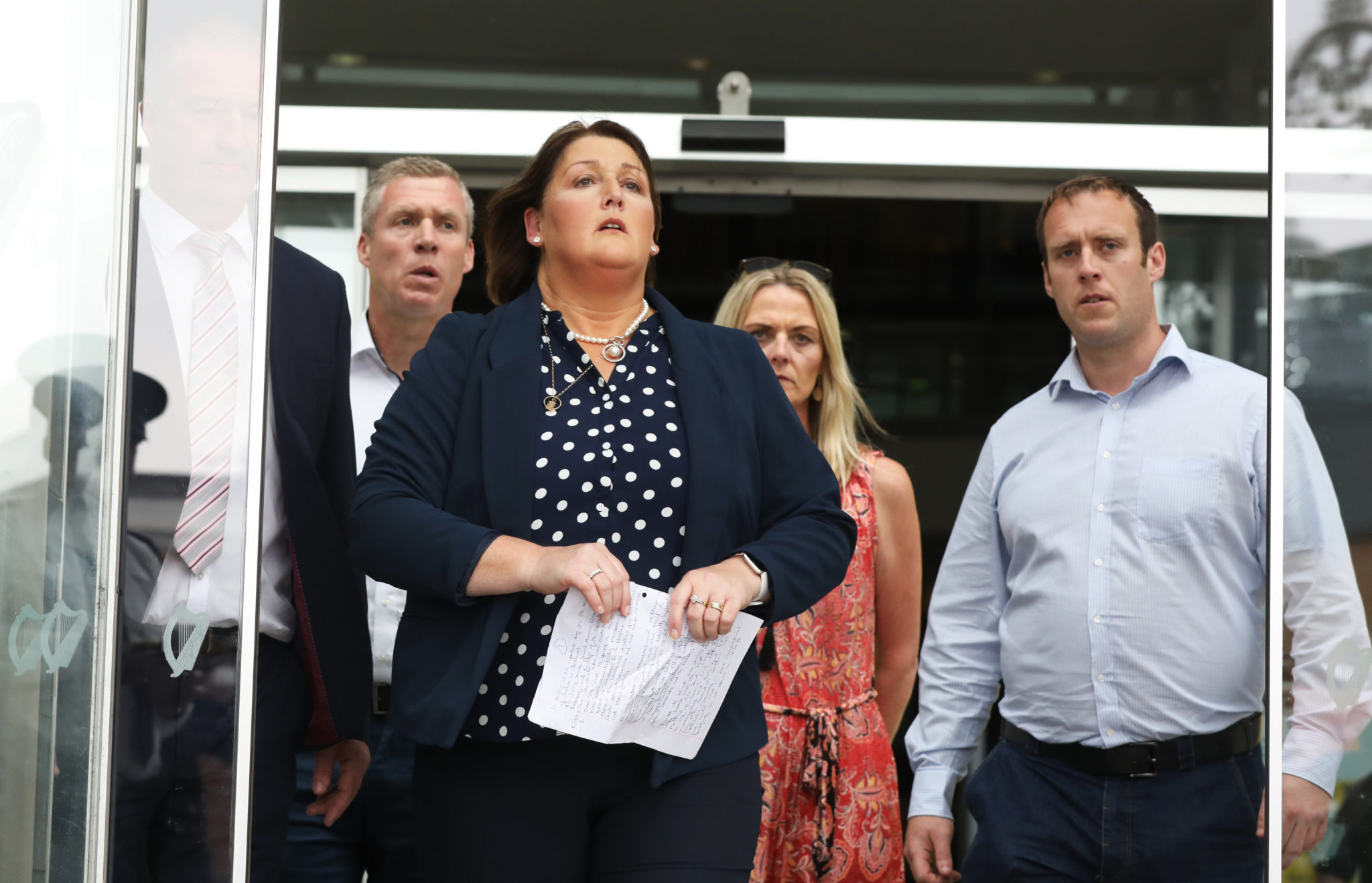 Caroline Donohoe outside the Criminal Courts of Justice after Aaron Brady was found guilty of the capital murder of her husband Garda Detective Adrian Donohoe