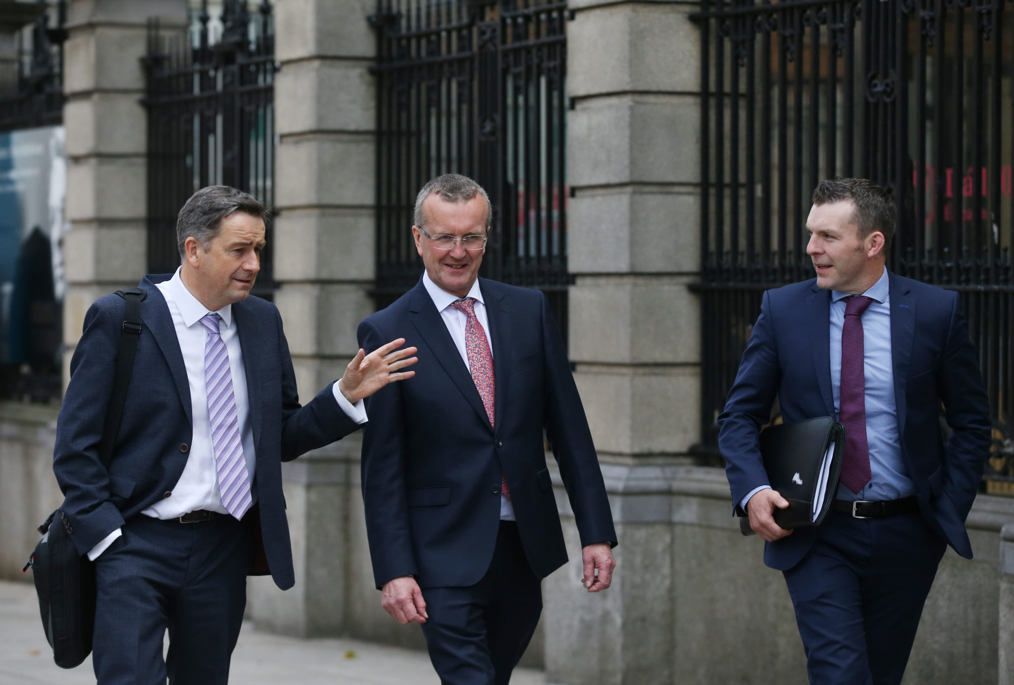 Pictured are (l to r) IFA Director General Damian McDonald, IFA President Tim Cullinan and IFA Deputy President Brian Rushe on their way into Leinster House to meet then-Minister for Agriculture Dara Calleary