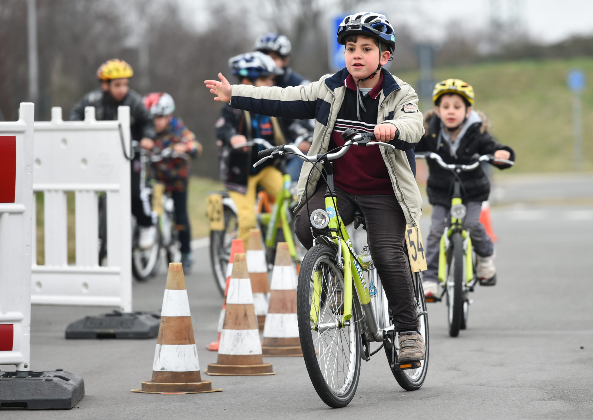 Children practice safe cycling at the youth traffic school in Mannheim, Germany cycleways