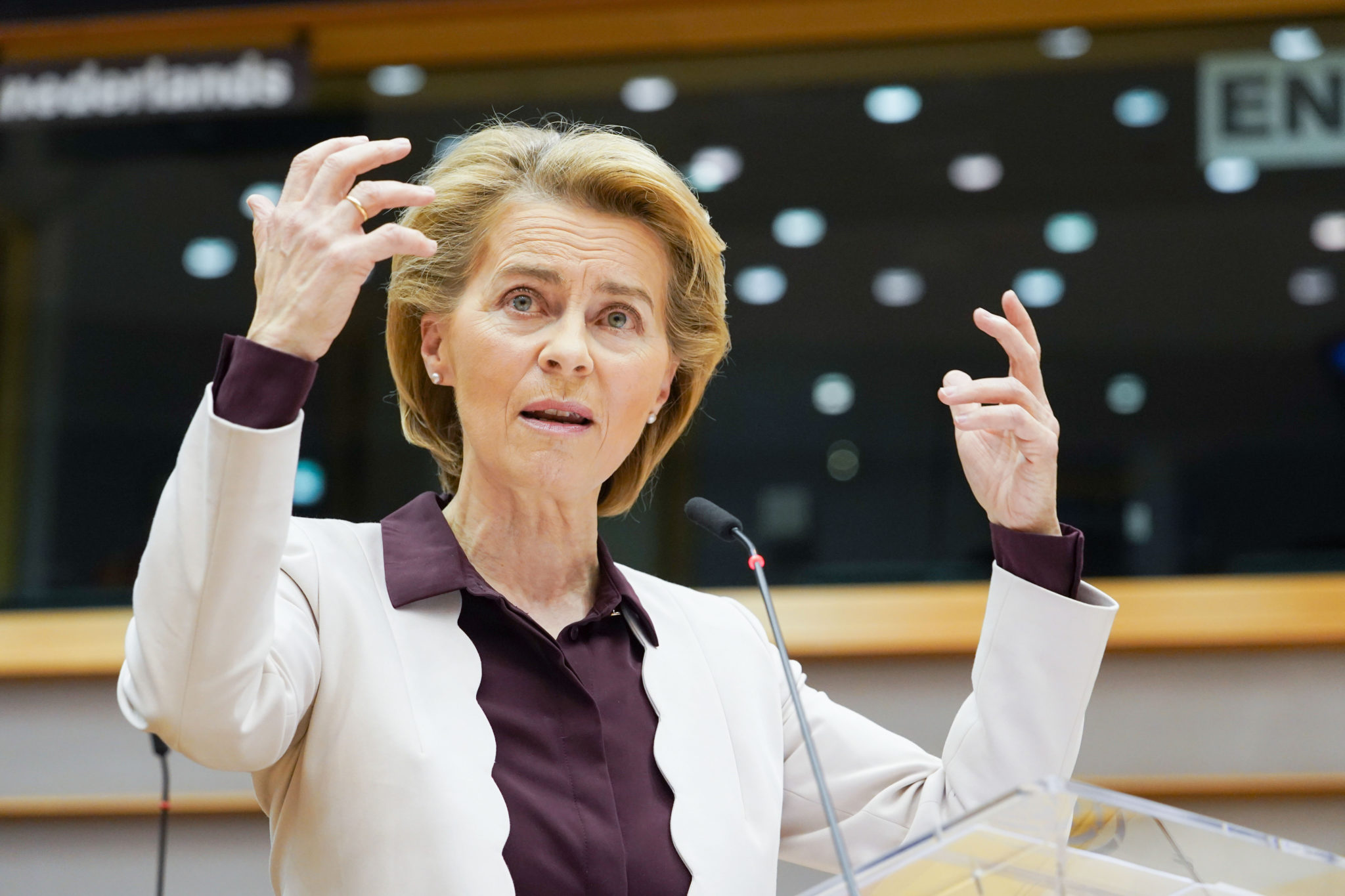 European Commission President Ursula von der Leyen makes a statement at an extraordinary European Parliament plenary session in Brussels Phil Hogan