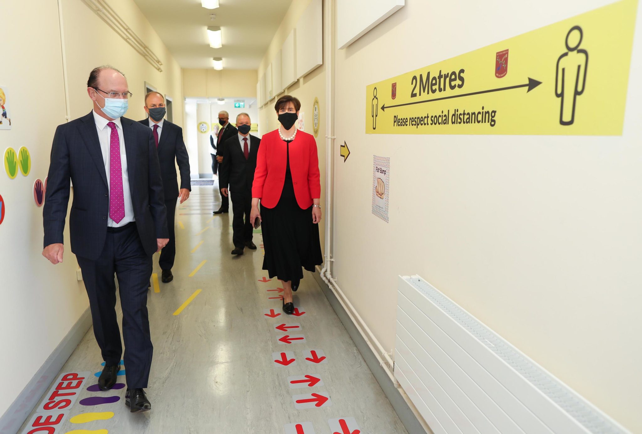 The Taoiseach Micheál Martin with the Education Minister Norma Foley at Scoil Fiachra National School 