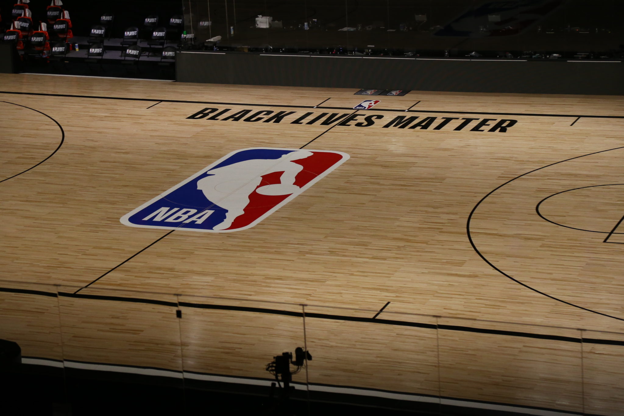 An empty NBA court in Orlando Florida