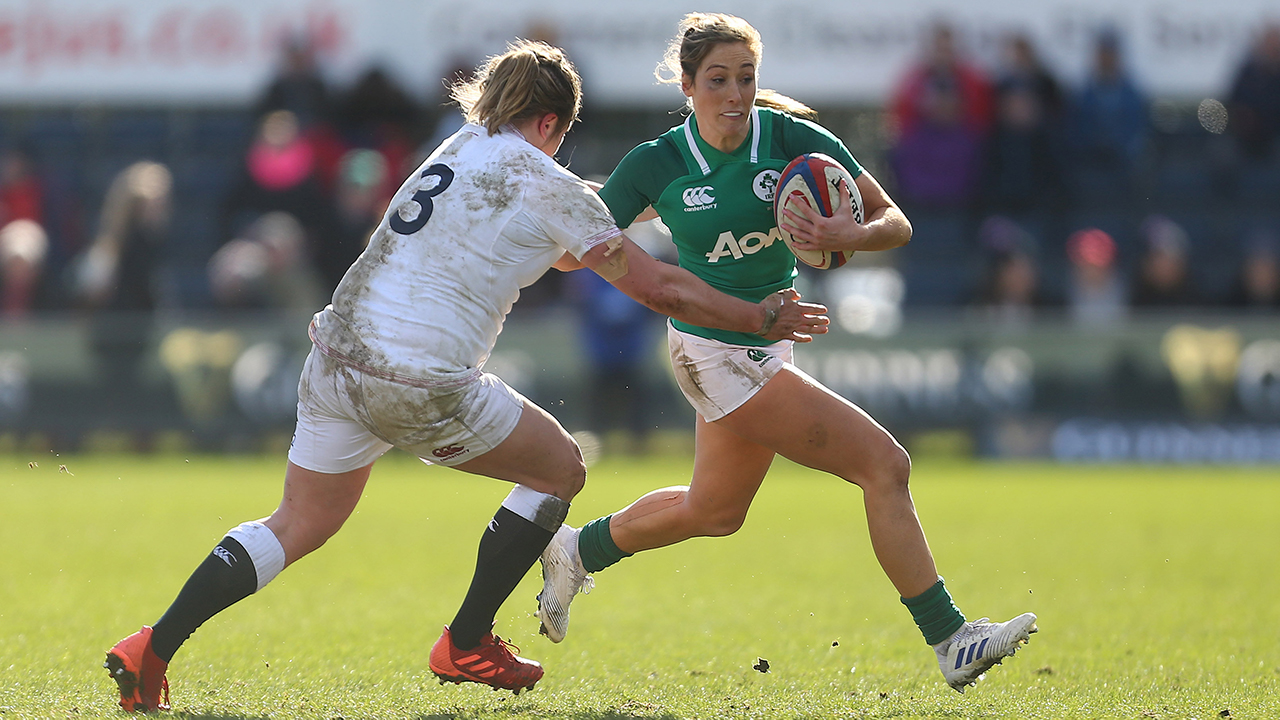 Eimear Considine of Ireland in action during the Women's Six Nations Rugby Championship match between England and Ireland at Castle Park in Doncaster