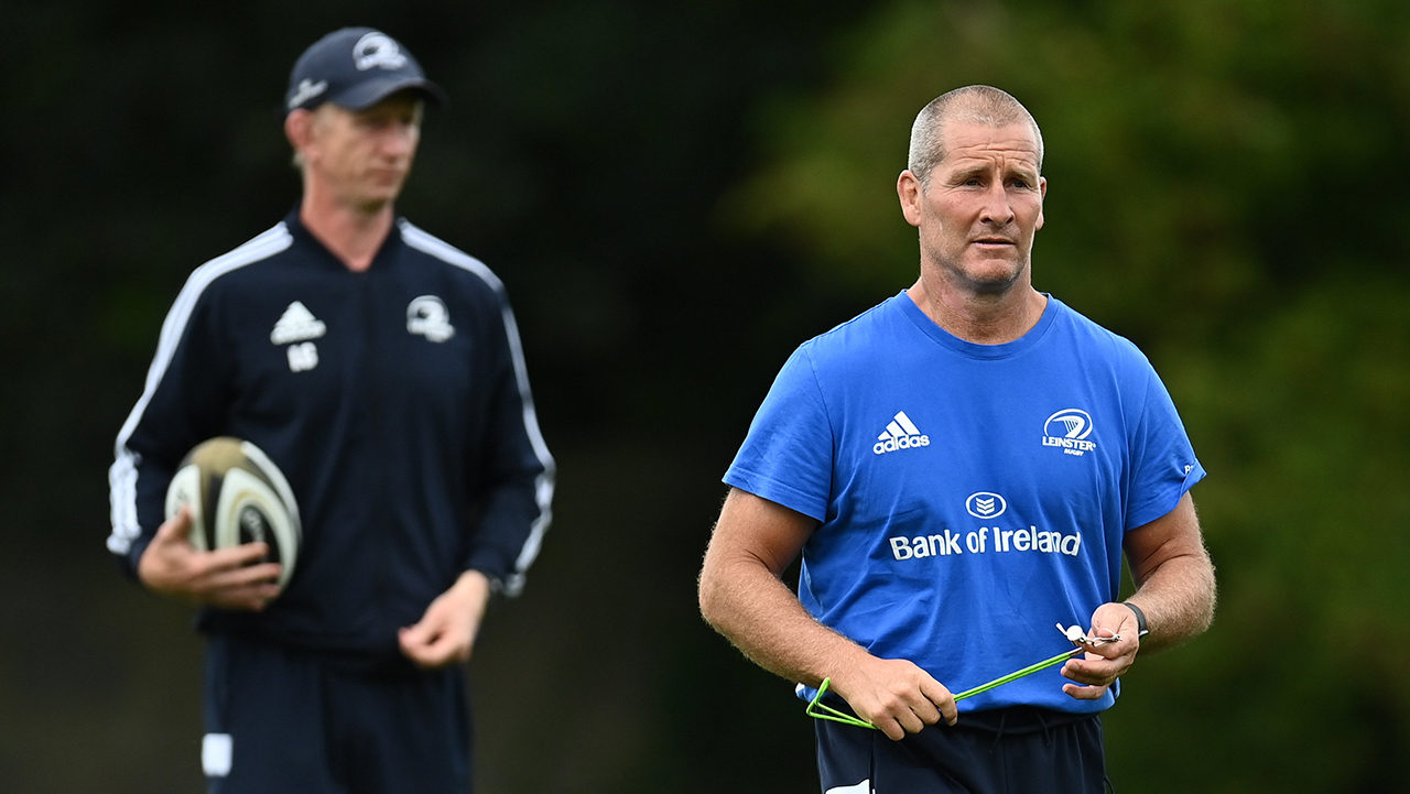 Senior coach Stuart Lancaster, right, and head coach Leo Cullen during Leinster Rugby squad training at UCD in Dublin