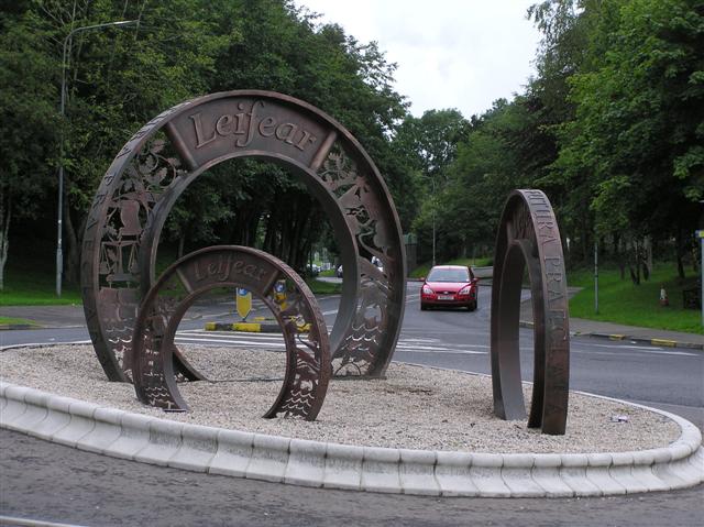 The Three Coins sculpture in Lifford, County Donegal