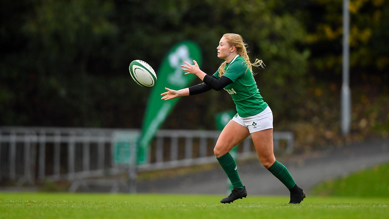 Kathryn Dane of Ireland during the Women's Rugby International match between Ireland and Wales at the UCD Bowl 