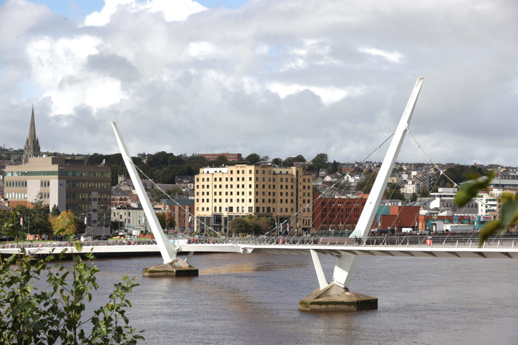 The Peace Bridge over the River Foyle in Derry
