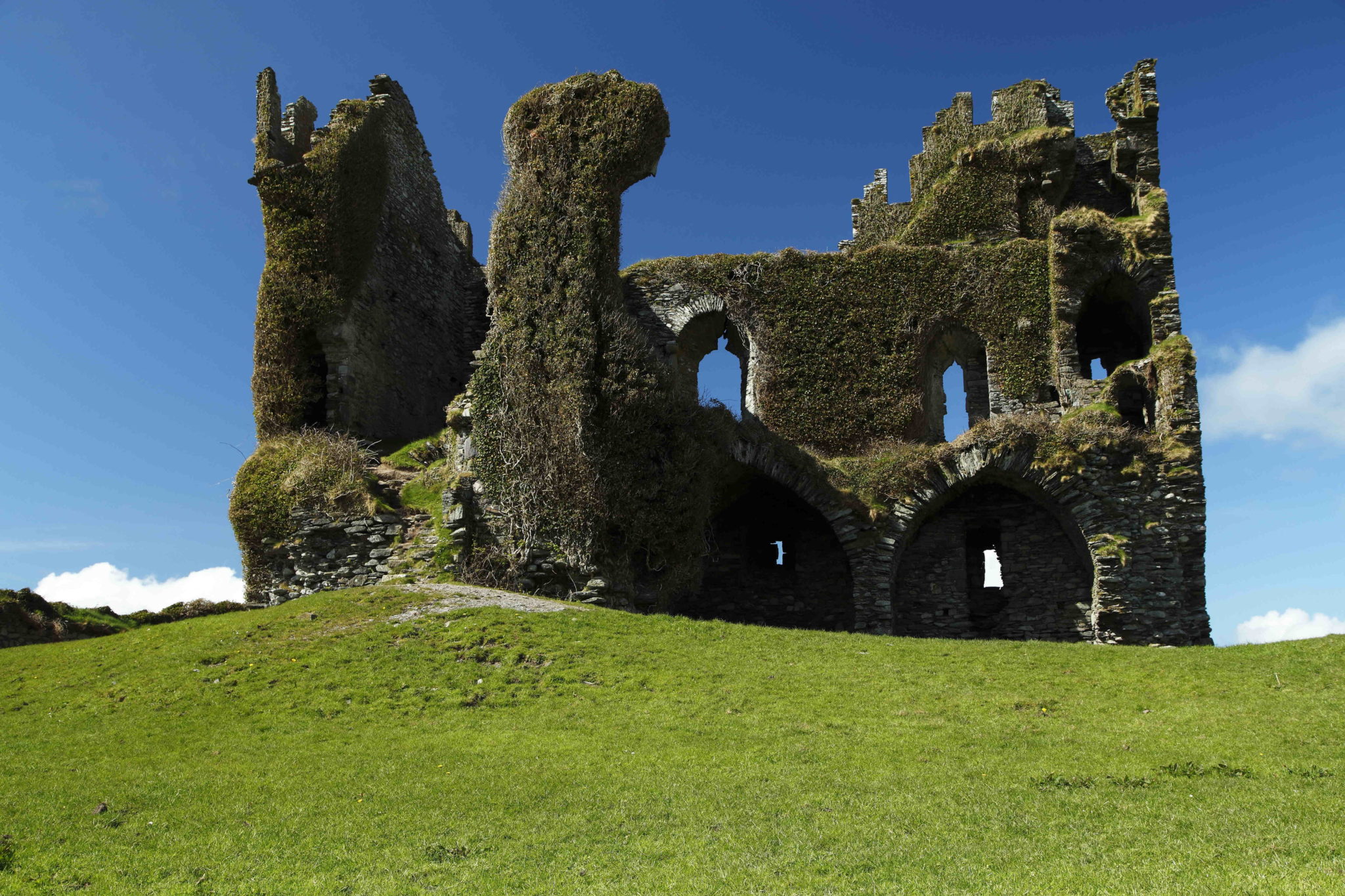The ruins of Ballycarbery Castle on the Wild Atlantic Way near Cahirciveen in County Kerry