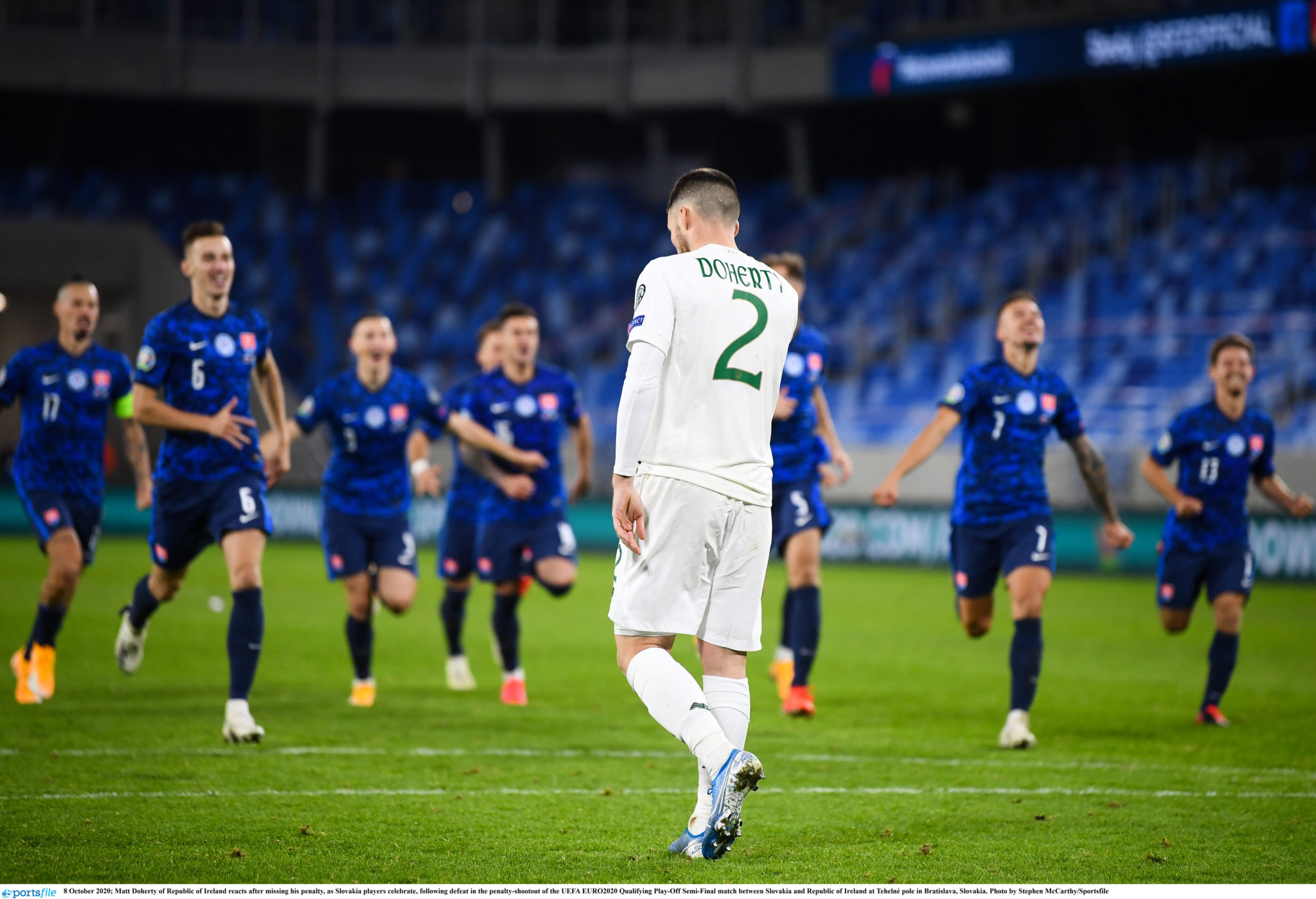 Matt Doherty after missing the penultimate penalty during Ireland's shoot-out loss to Slovakia