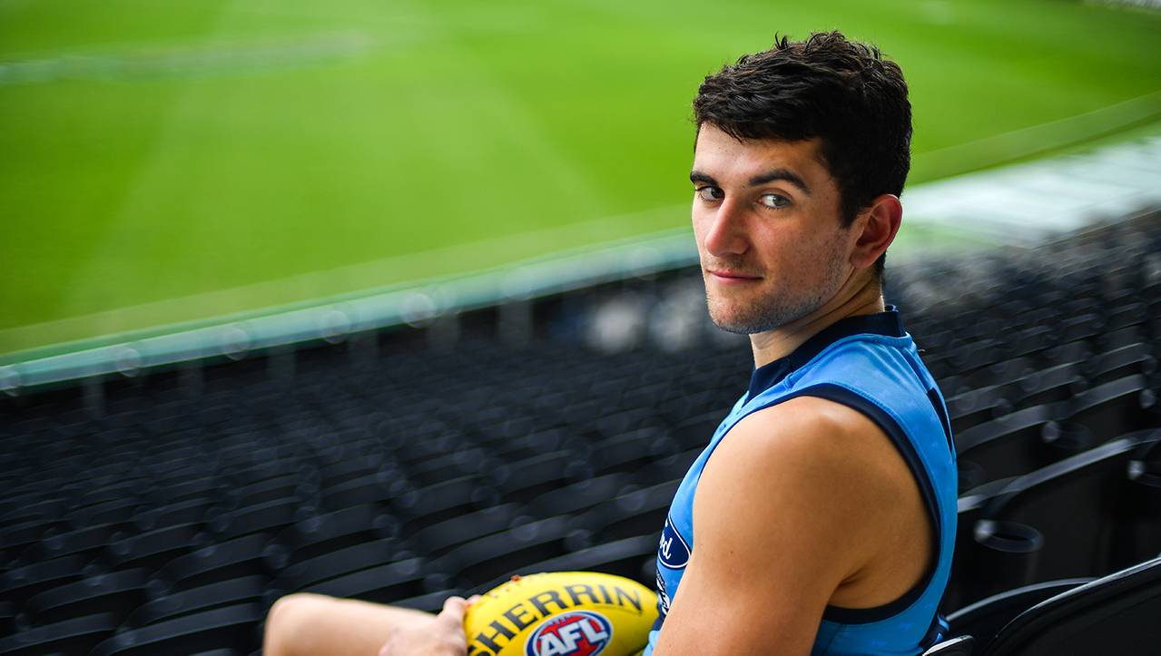Mark O'Connor of the Geelong Cats AFL team poses for a portrait in the GMHBA Stadium in Geelong, Australia
