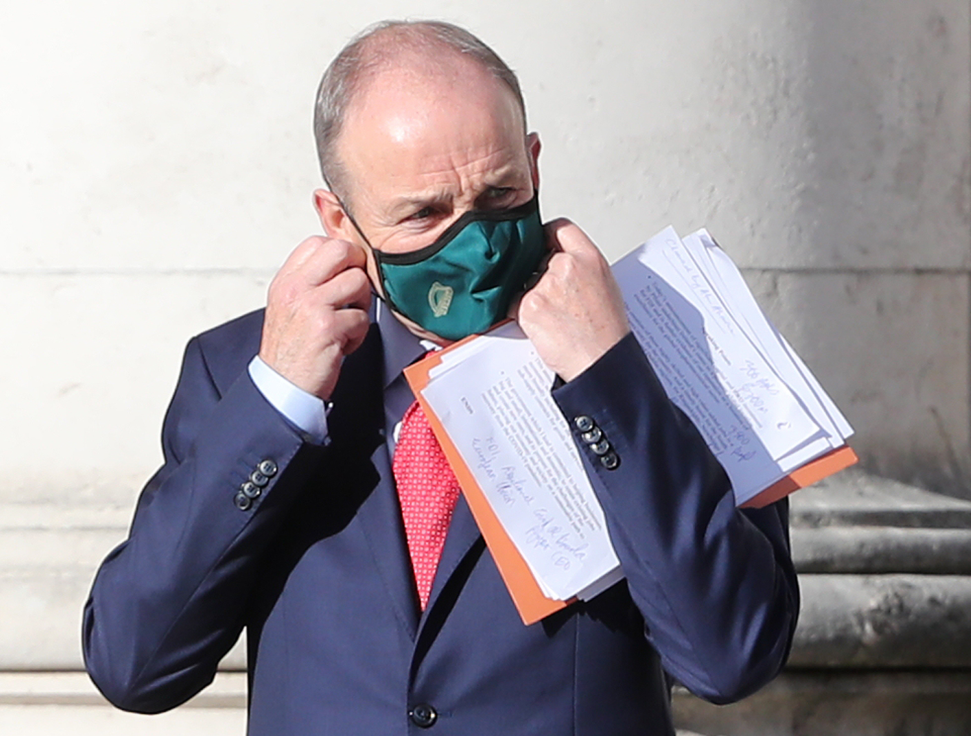 Taoiseach Micheál Martin outside Government Buildings in Dublin Contract