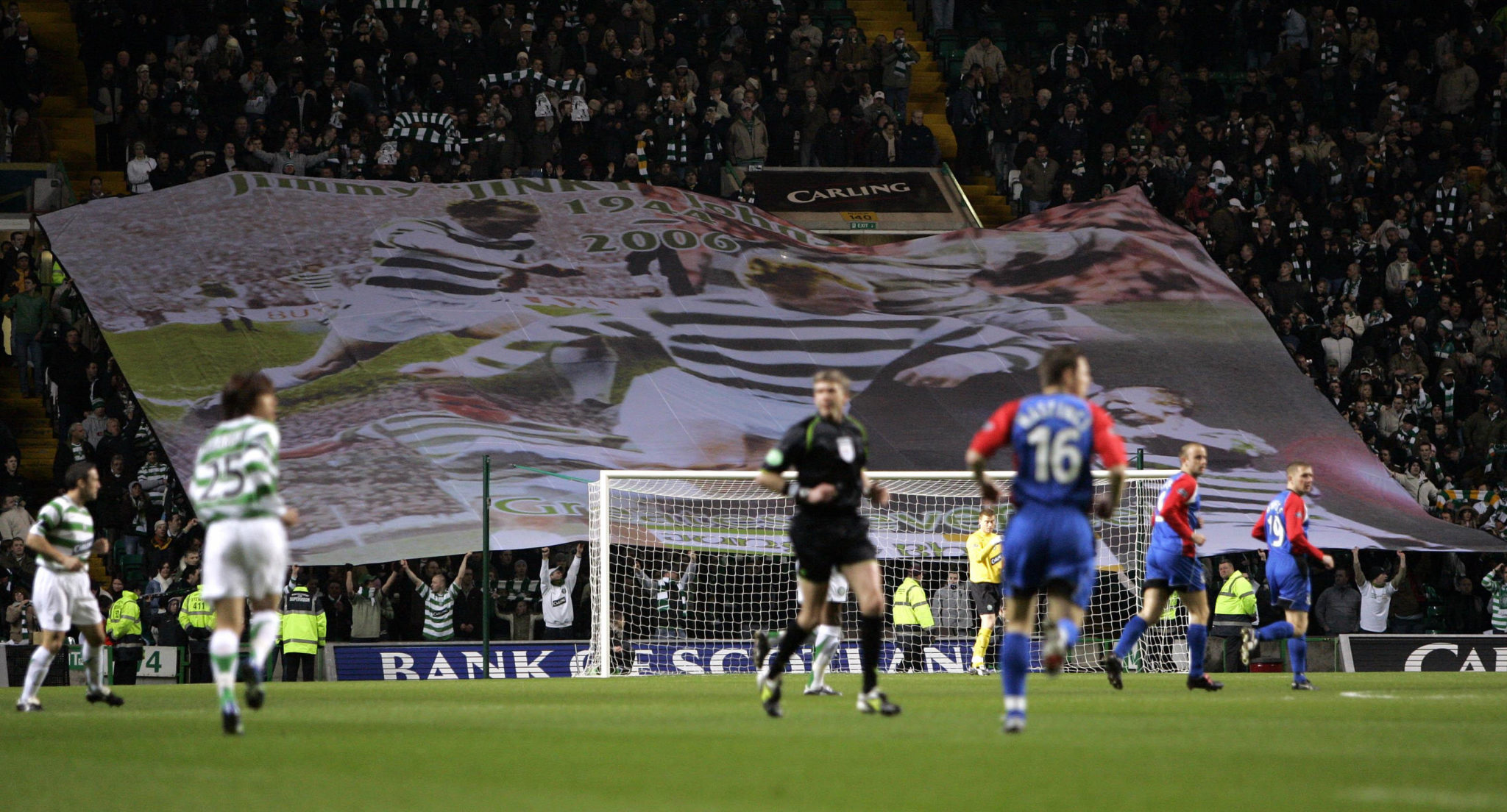 A flag of Jimmy Johnstone at Celtic Park