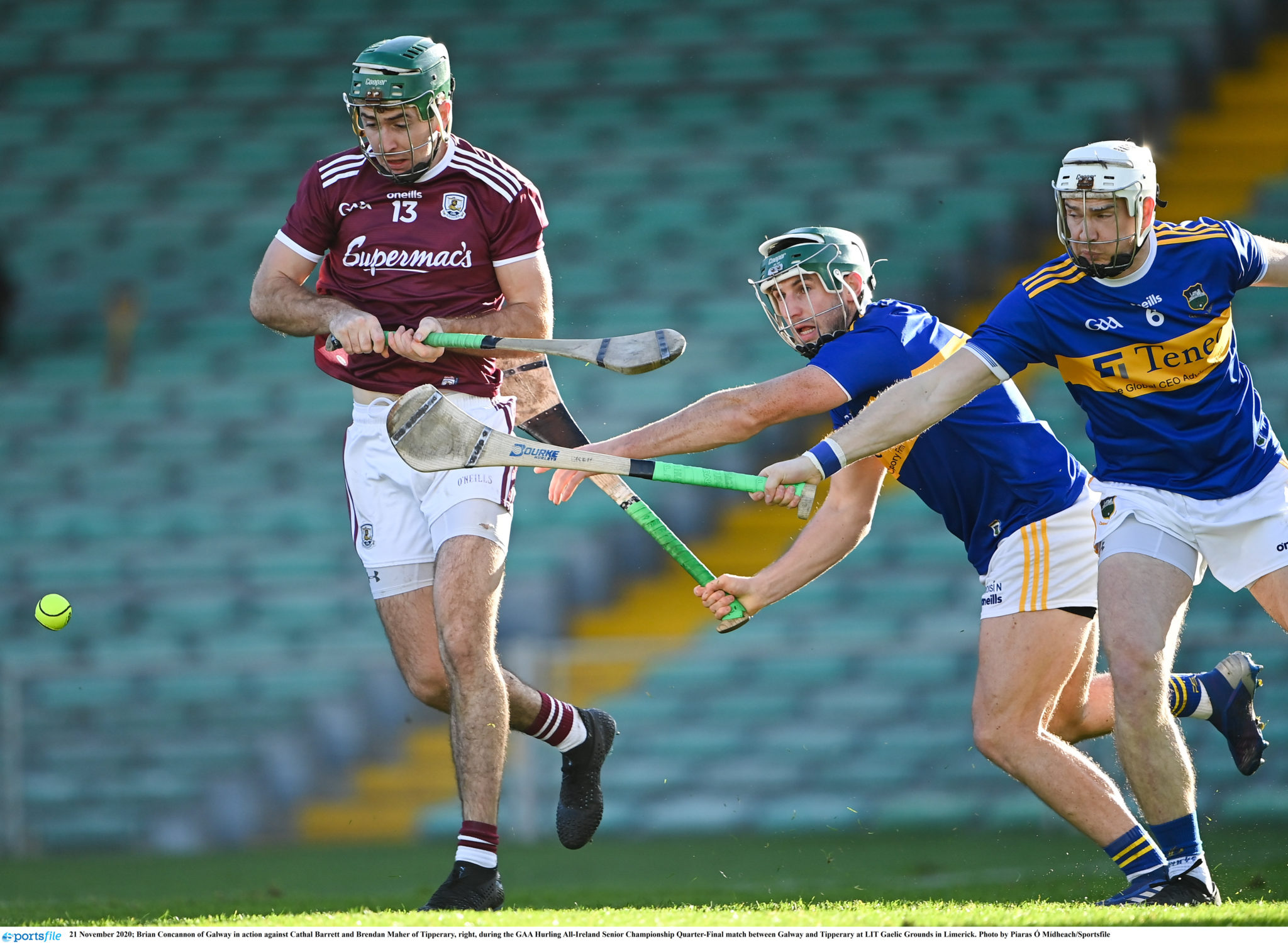 Brian Concannon and Cathal Barrett clash for a ball during the All-Ireland hurling championship