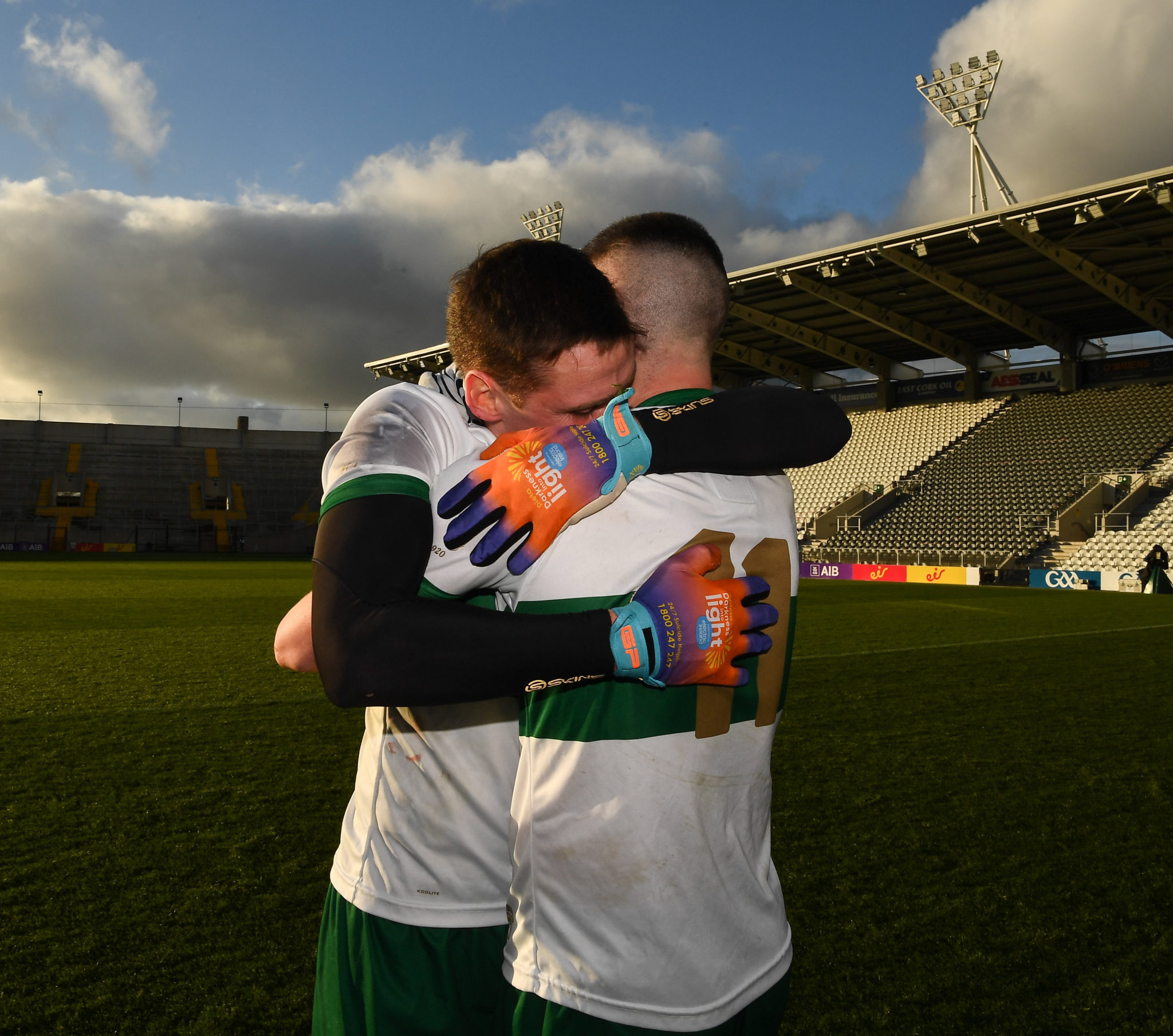 Tipperary captain Conor Sweeney and Michael Quinlivan embrace at Pairc Ui Chaoimh