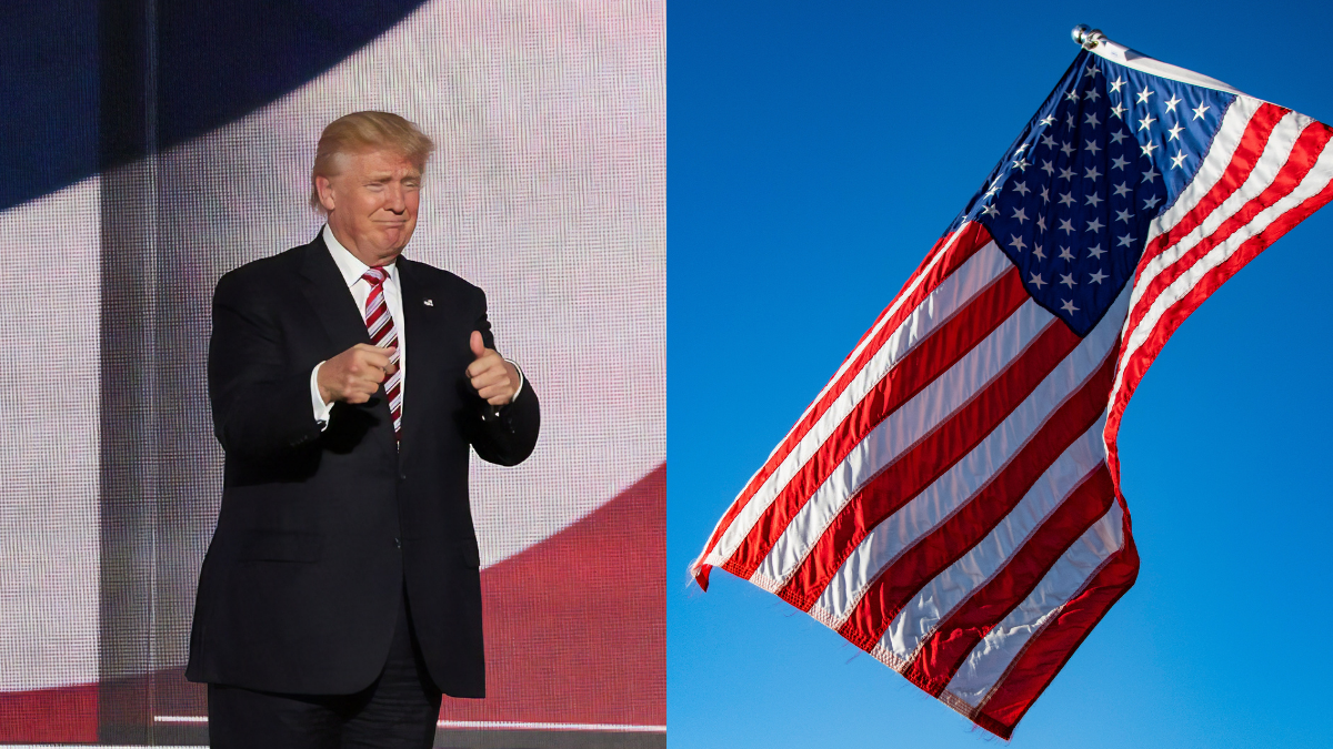 US President Donald Trump and American Flag.