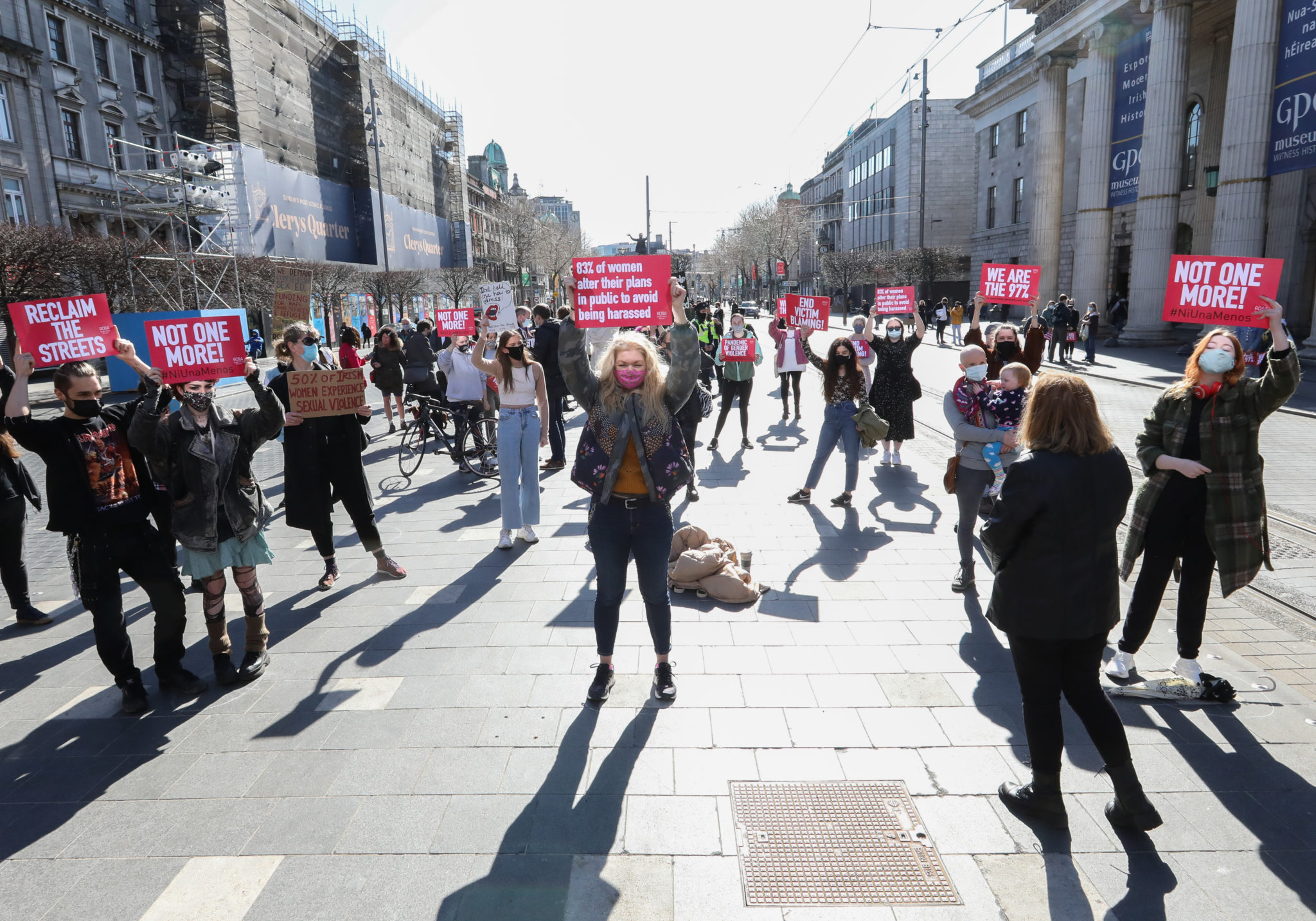 Protestors at the Spire in Dublin