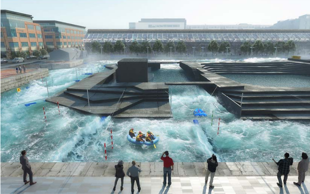 Artist's impression of white-water rafting facility