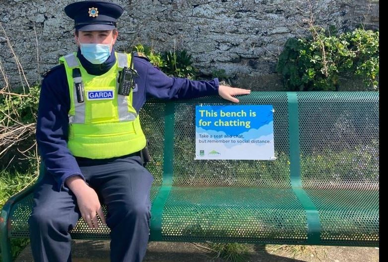 Garda Niall Kennedy on the chatting bench at the Black Castle in Co Wicklow