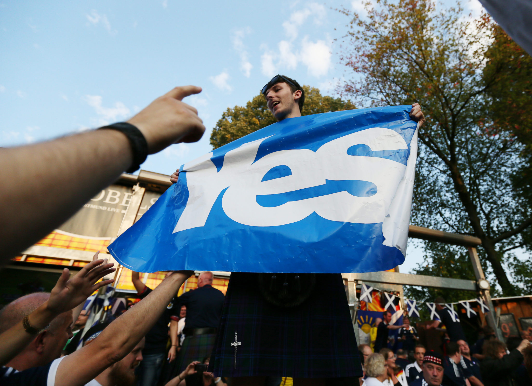 Scotland fans make their feelings known about independence at a Euro Qualifier in Germany in September 2014.