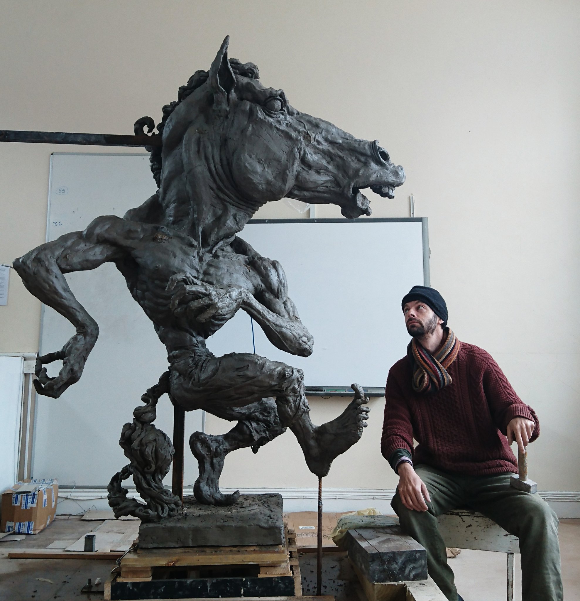 Artist Aidan Harte and the Púca statue