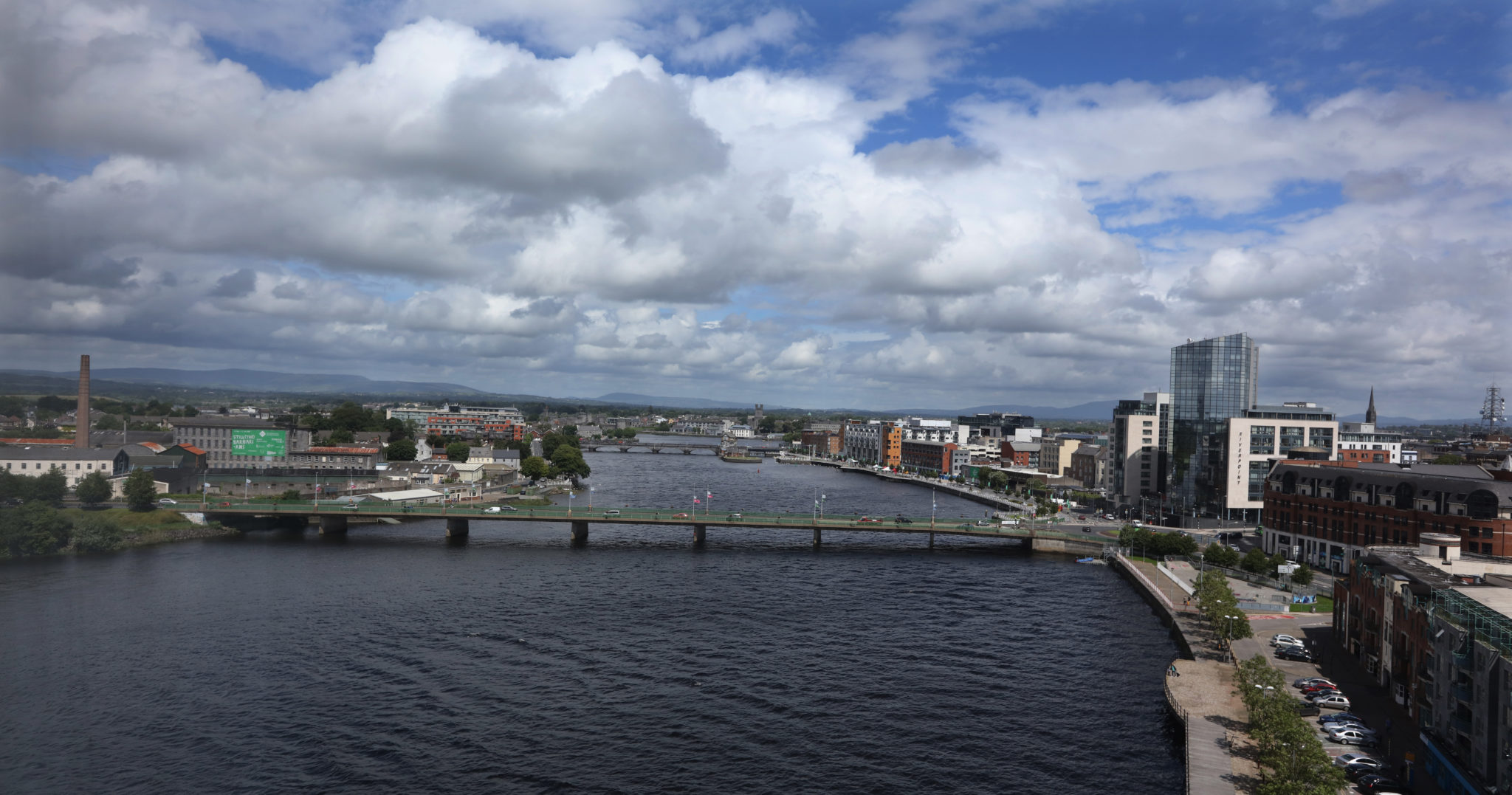 Limerick city and the River Shannon, looking inland towards King John's Castle, is seen in 2016