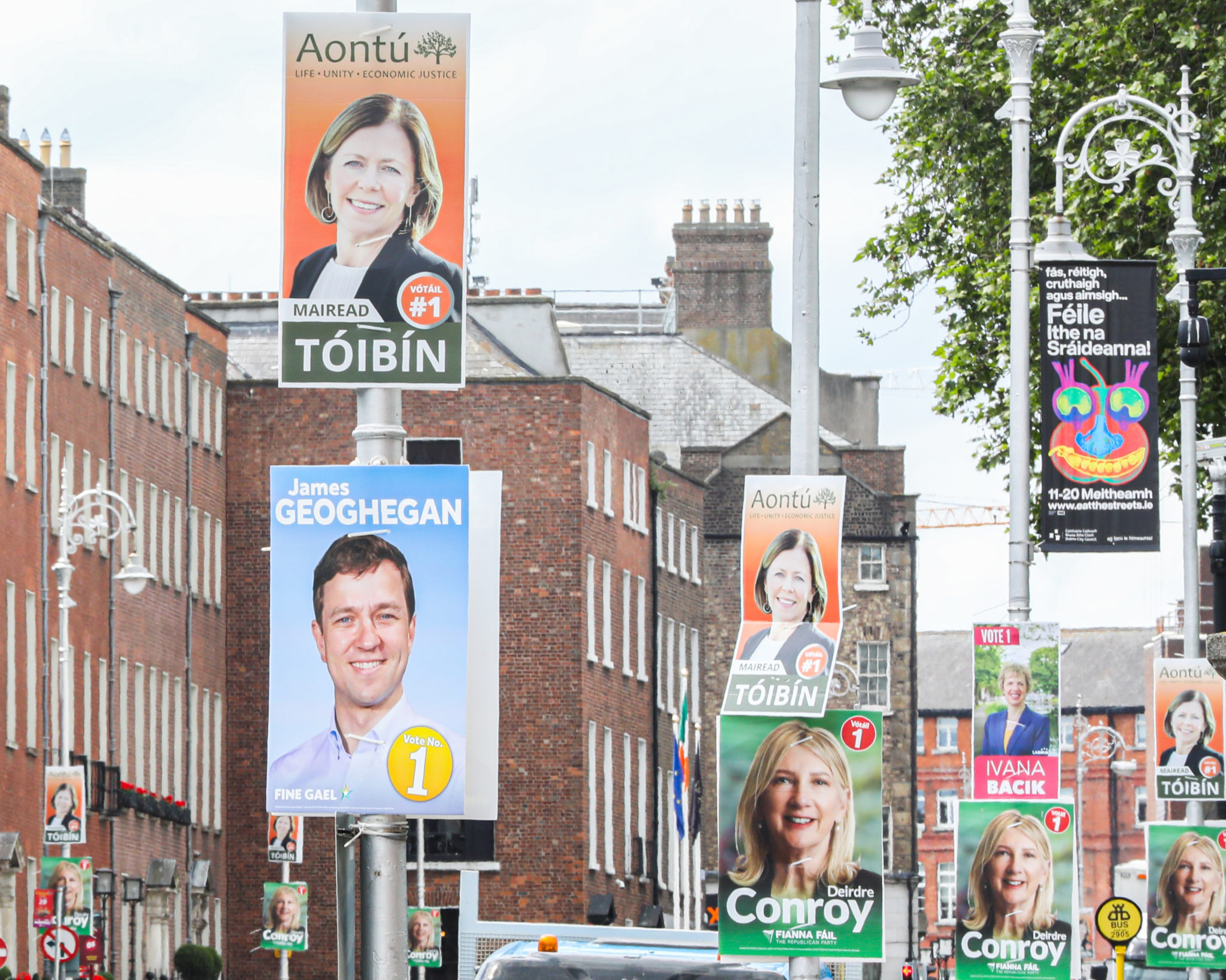 Posters for candidates in the upcoming Dublin Bay South by-election on Dublin's Merrion Street. 