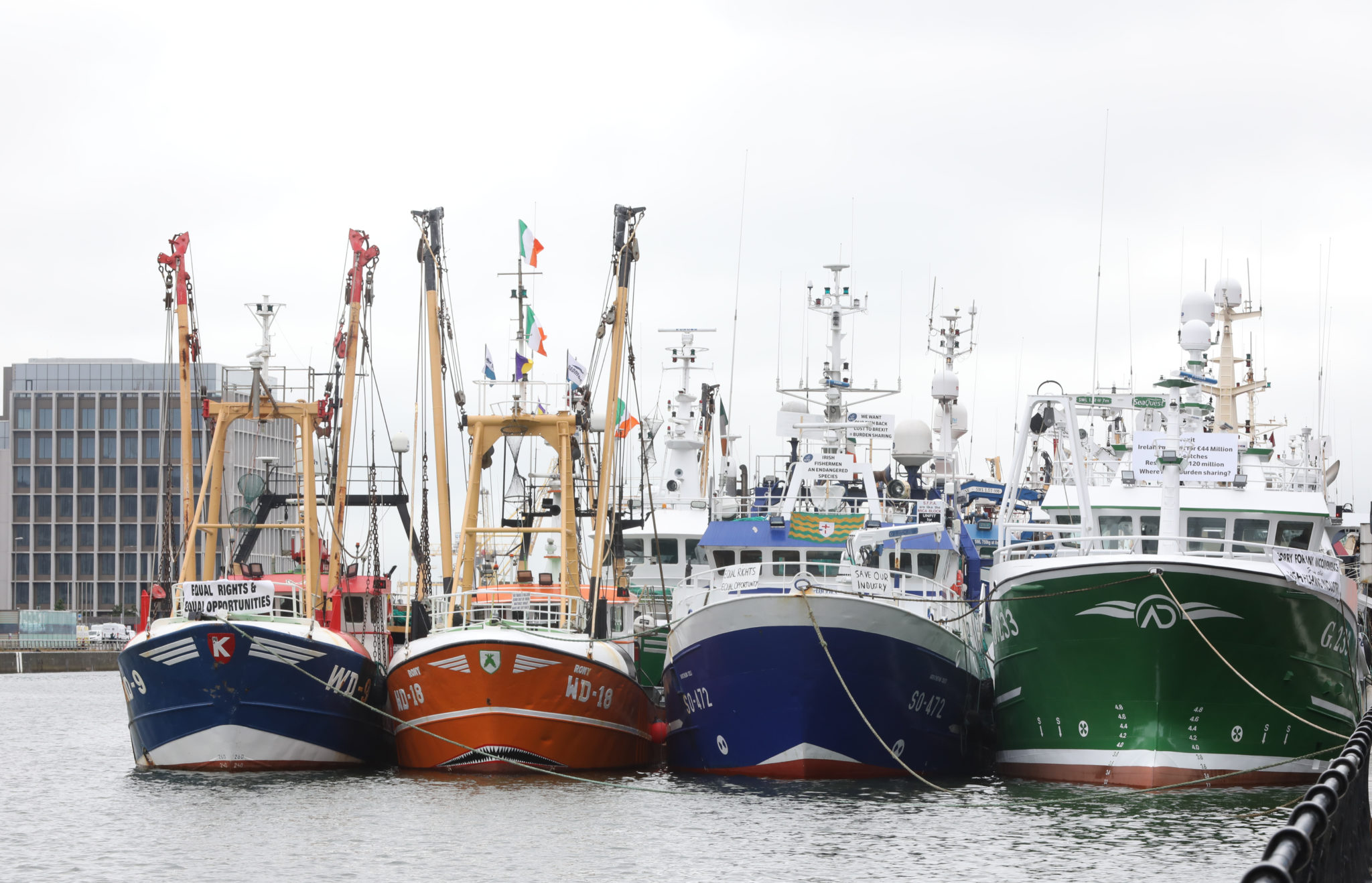 Pictured are trawlers on the River Liffey in Dublin