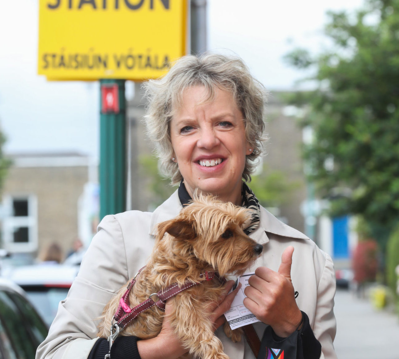 Labour Senator Ivana Bacik arriving at her polling station in Portobello, Dublin to cast her vote with her dog Ginny.