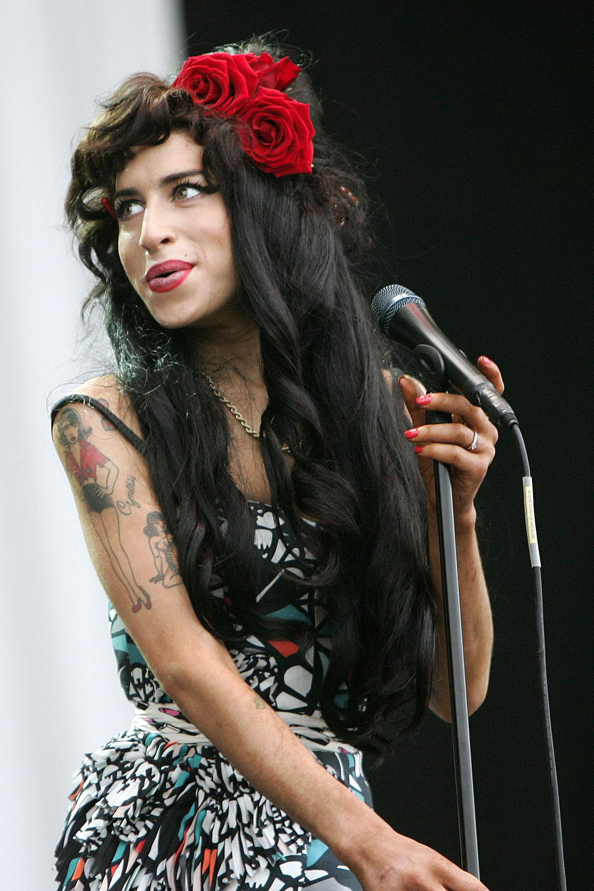 File photo of Amy Winehouse performing at the V Festival in England in 2008. 