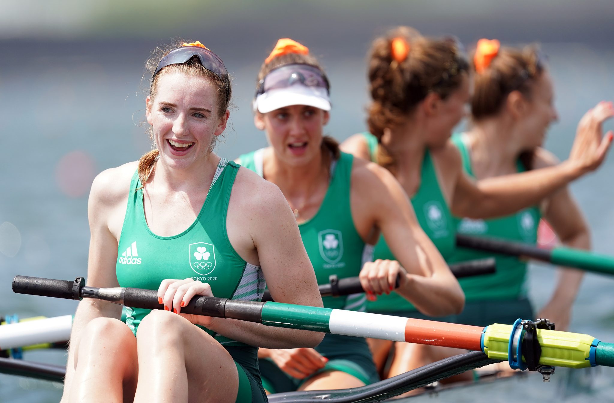 From front to back, Ireland’s Emily Hegarty, Fiona Murtagh, Eimear Lambe and Aifric Keogh after picking up bronze at the Tokyo 2020 Olympic Games