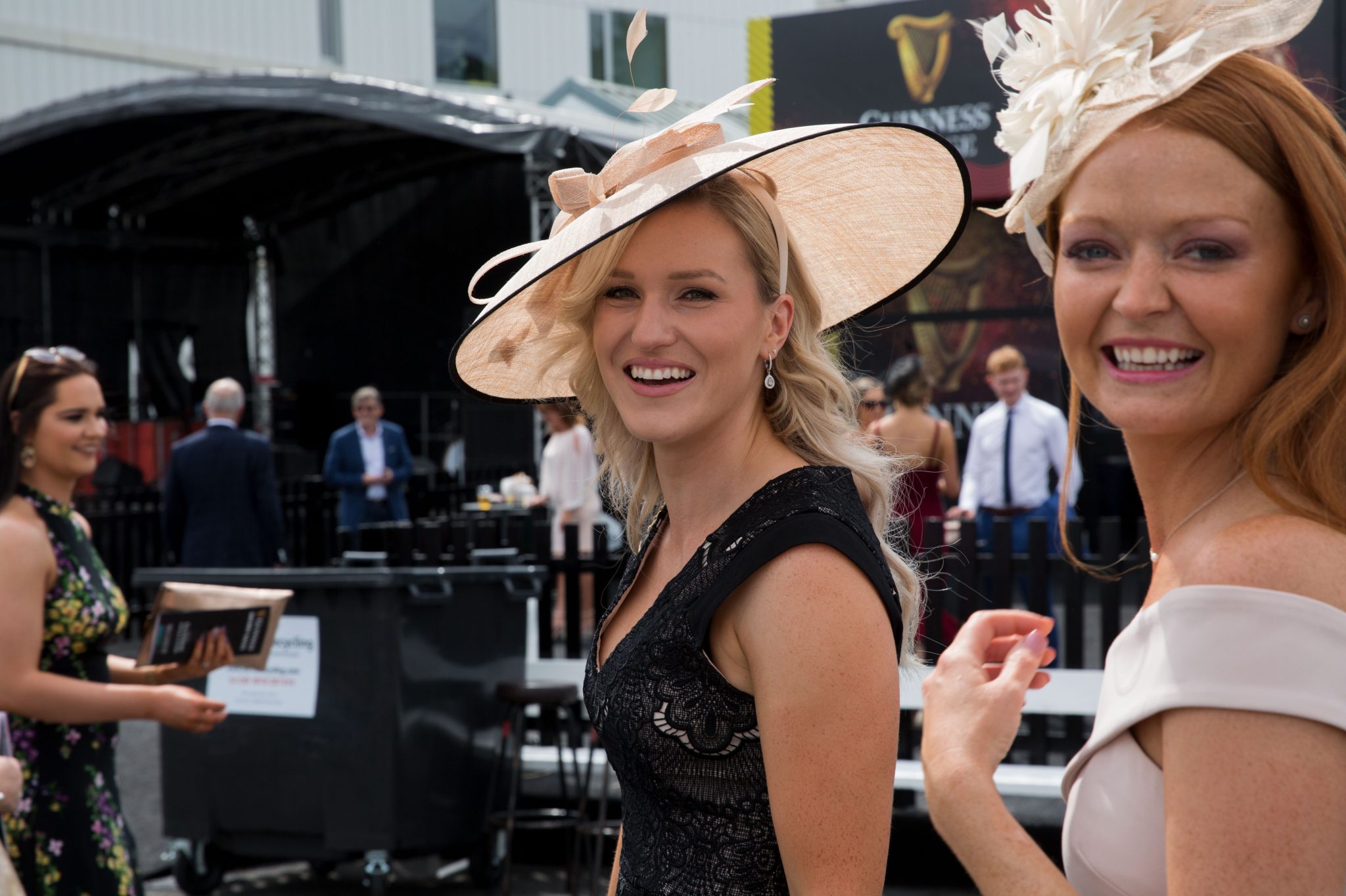 Alex Walsh enters the Ballybrit Racecourse with friends on the fifth day of the 150th Galway Races, 03-08-2019