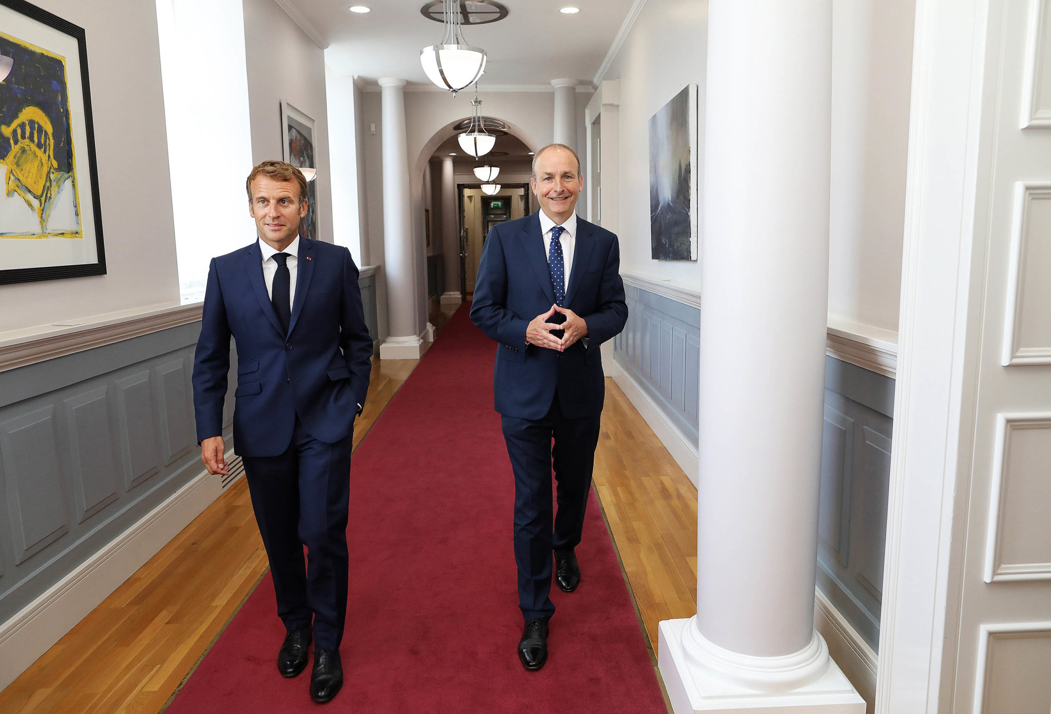French President Emmanuel Macron with the Taoiseach Micheál Martin at Government Buildings, 26-08-2021
