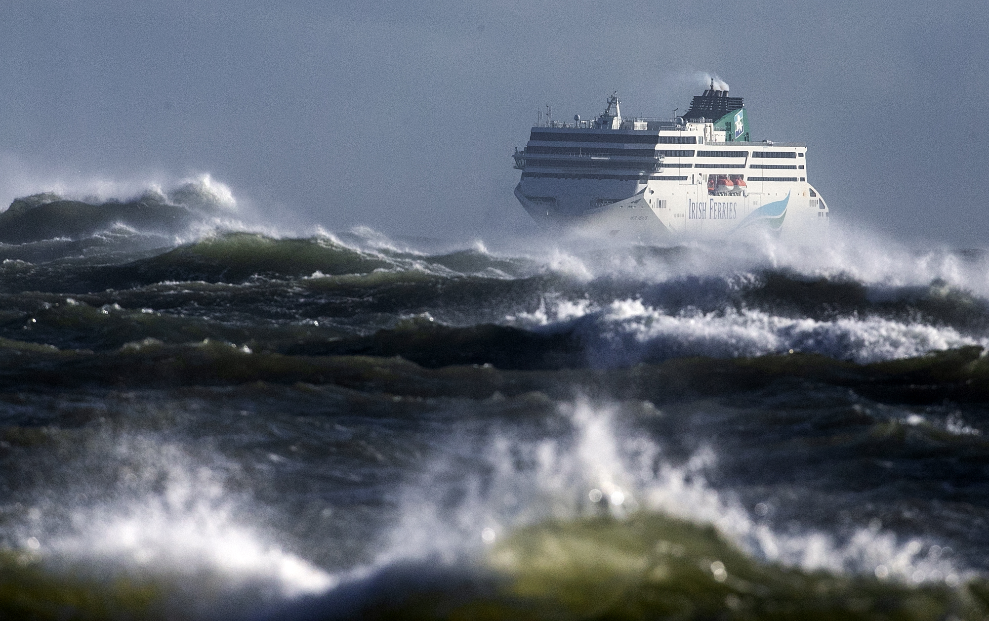 The W.B Yeats ferry makes its way through stormy waves in Dublin Bay, 31-10-2020. Image: Sam Boal/RollingNews