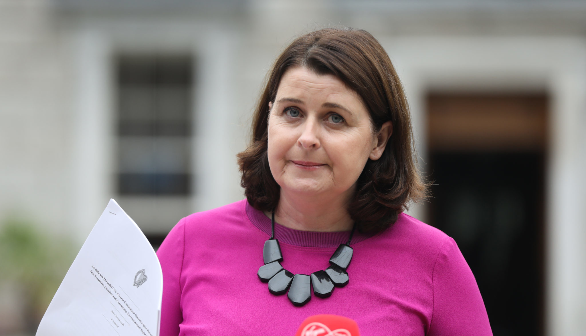 Social Democrats TD Jennifer Whitmore speaking to media on the plinth outside Leinster House, Dublin in September 2021.