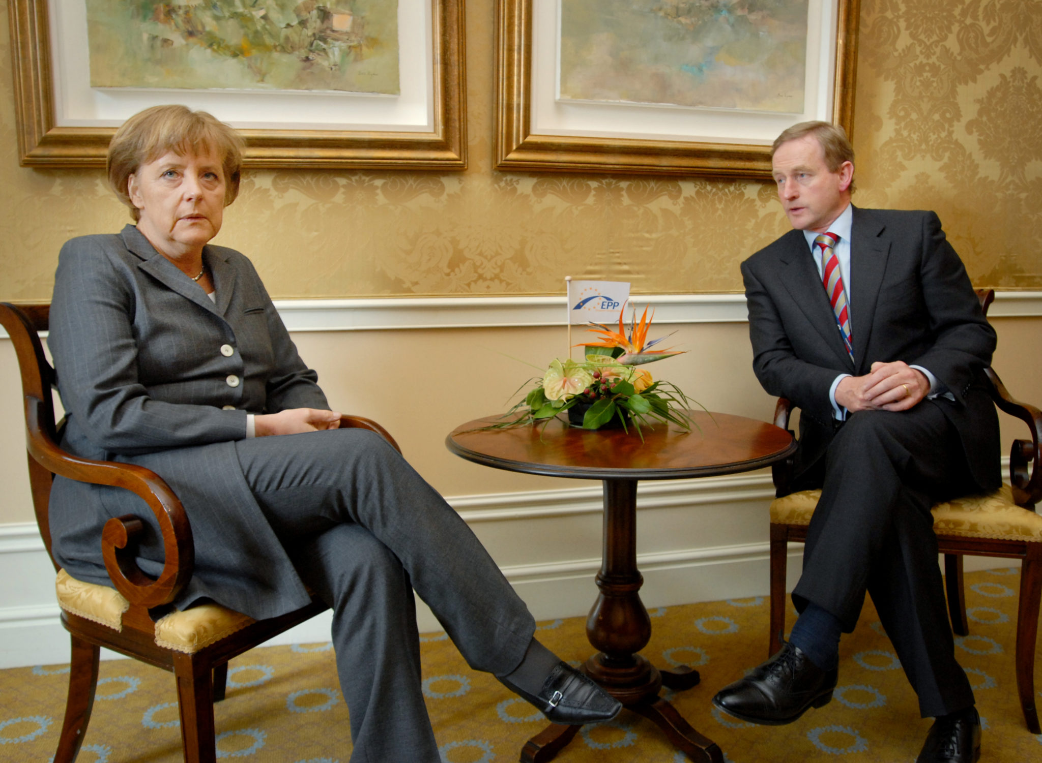 Former Taoiseach Enda Kenny and Angela Merkel at a meeting in Dublin's Shelbourne Hotel in April 2008.