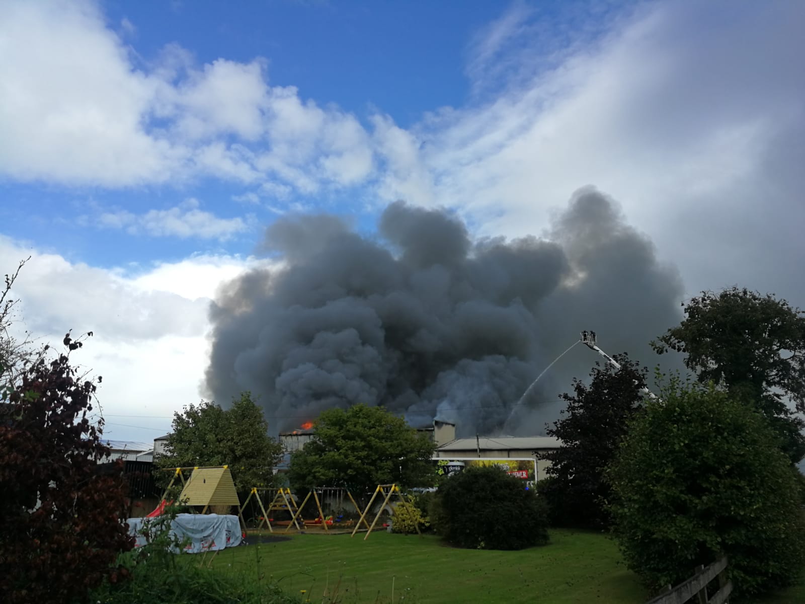 A serious fire at the Glenisk plant in County Offaly. Image: Midlands103.