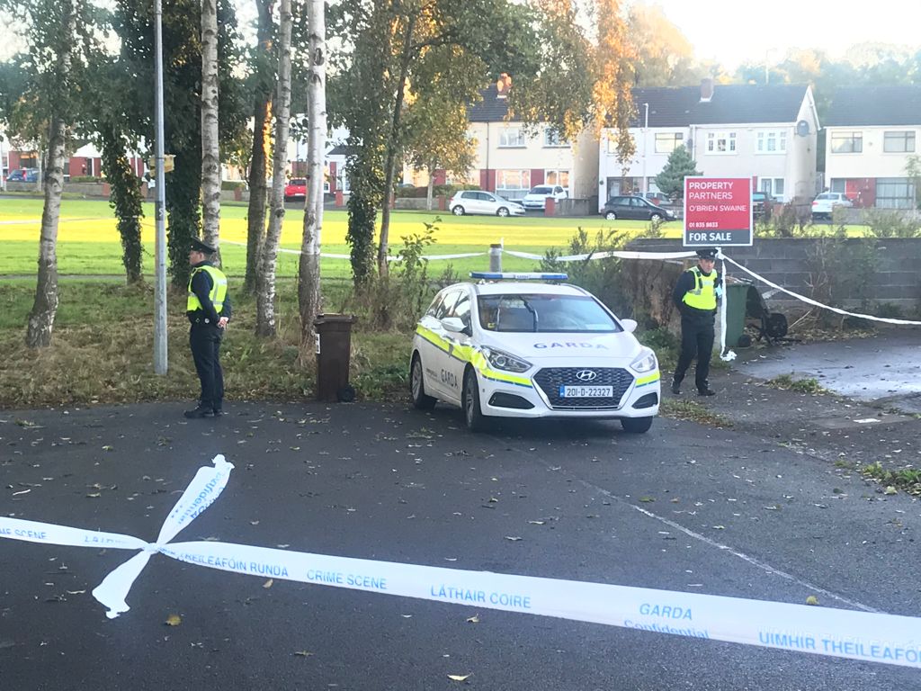 Gardaí at the scene in Blanchardstown after a man died in an alleged assault. Image: Stephanie Rohan/Newstalk