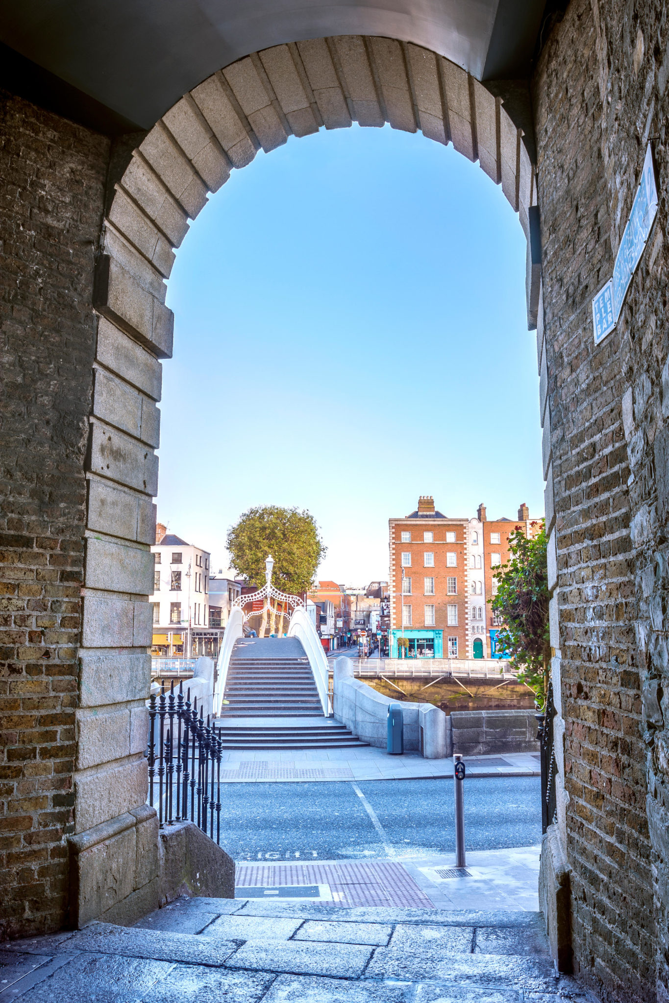 A view of the Ha'penny Bridge from Merchants Arch in Dublin in October 2014.