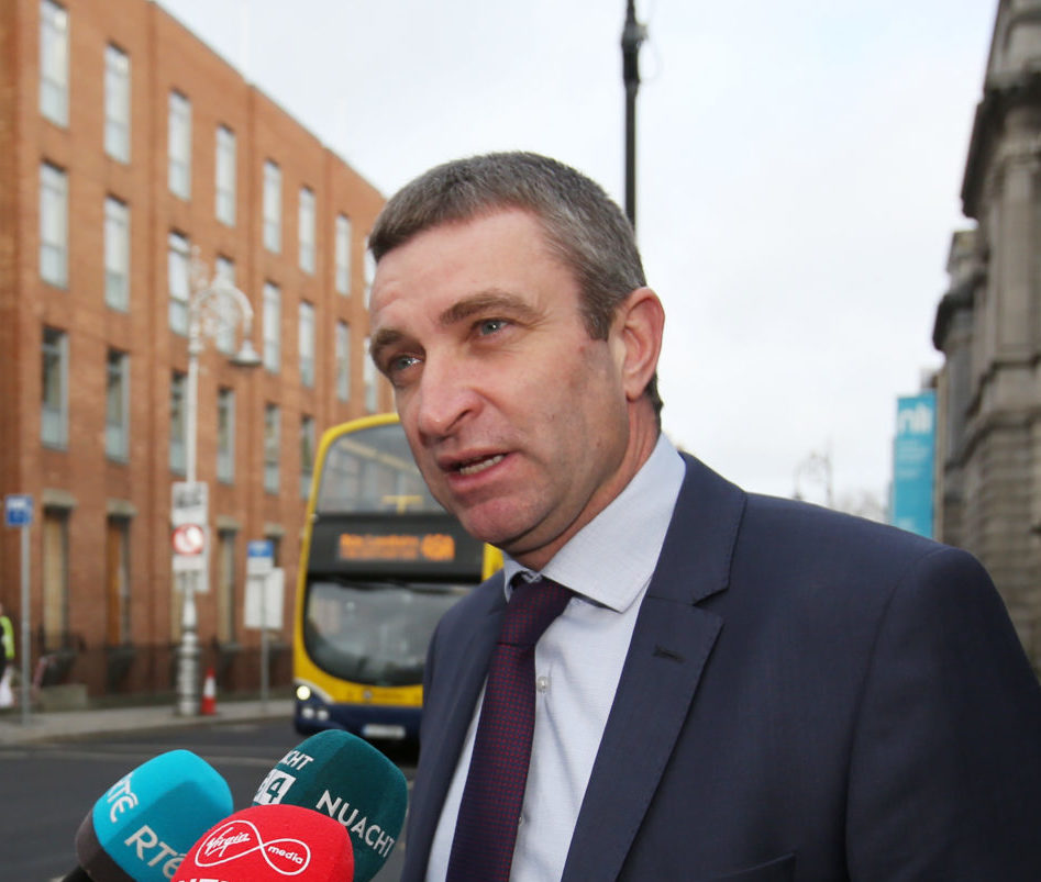 Junior Minister Niall Collins speaking to the media at Leinster House in February 2020