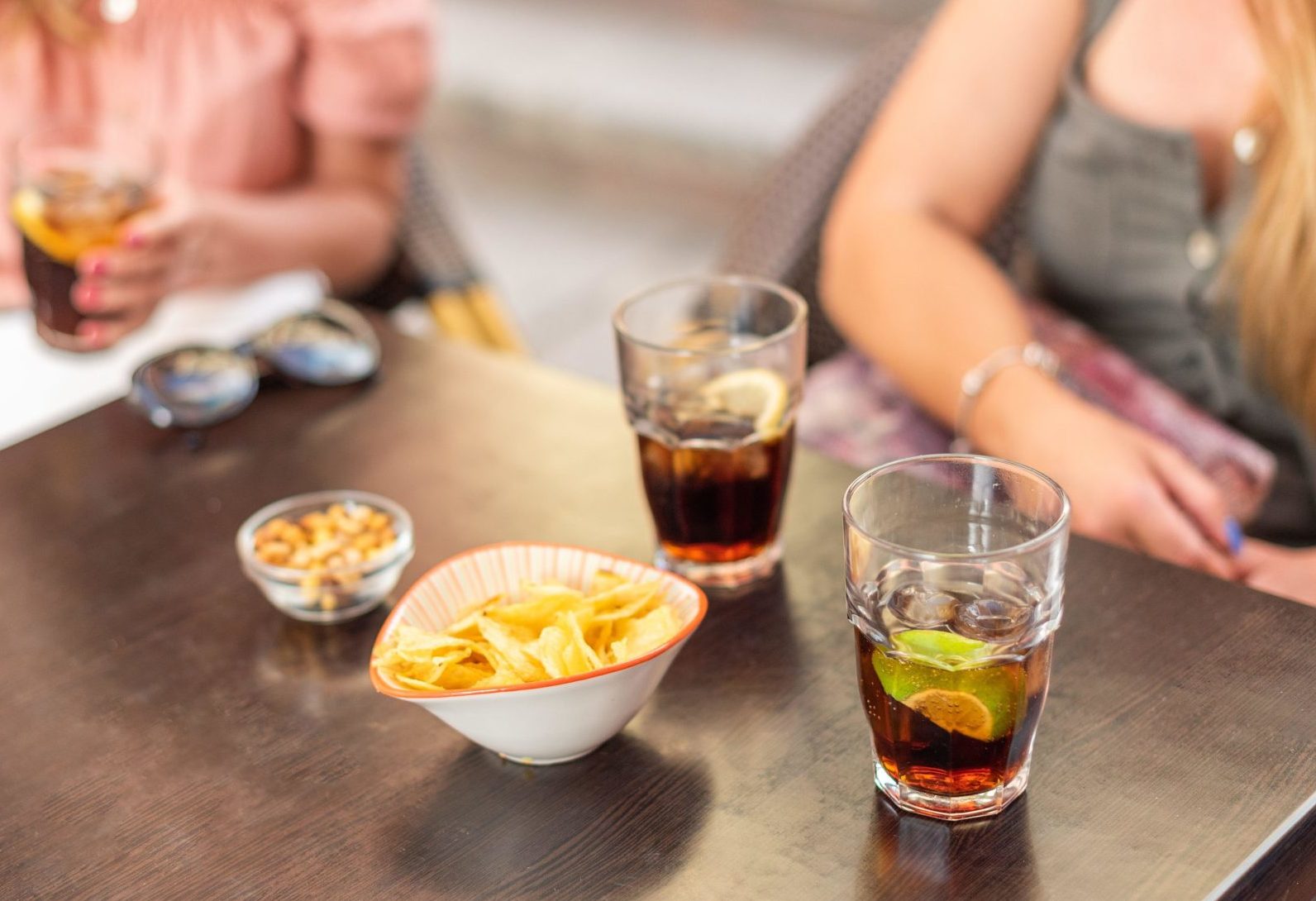 A view of drinks and snacks on a table in Spain in May 2021